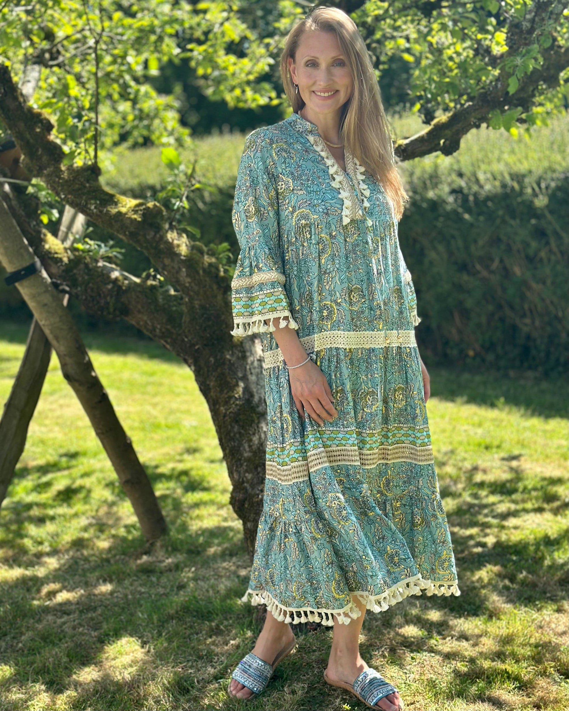 Clothing Bohemian Print Lace Dress With Tassels