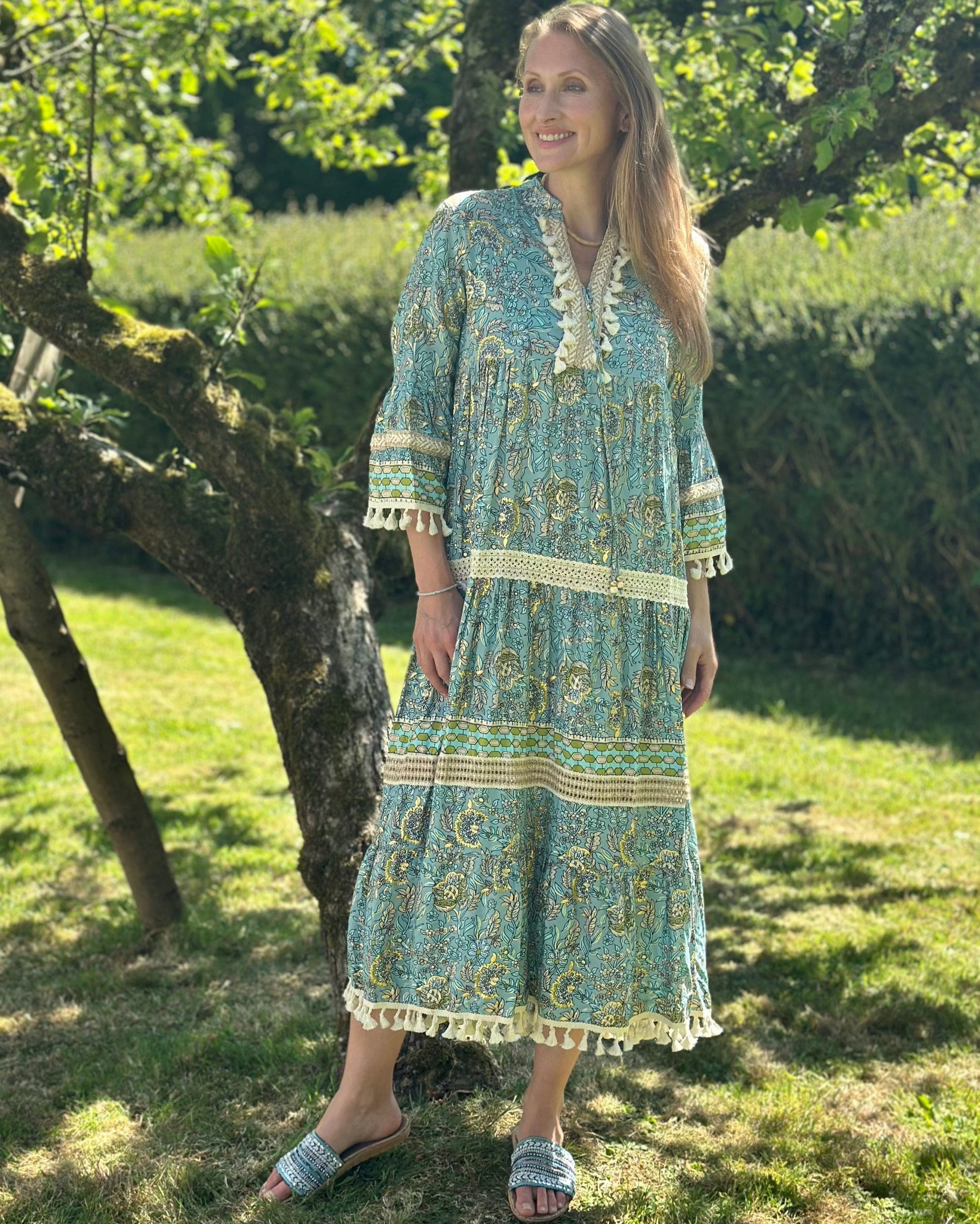Clothing Bohemian Print Lace Dress With Tassels