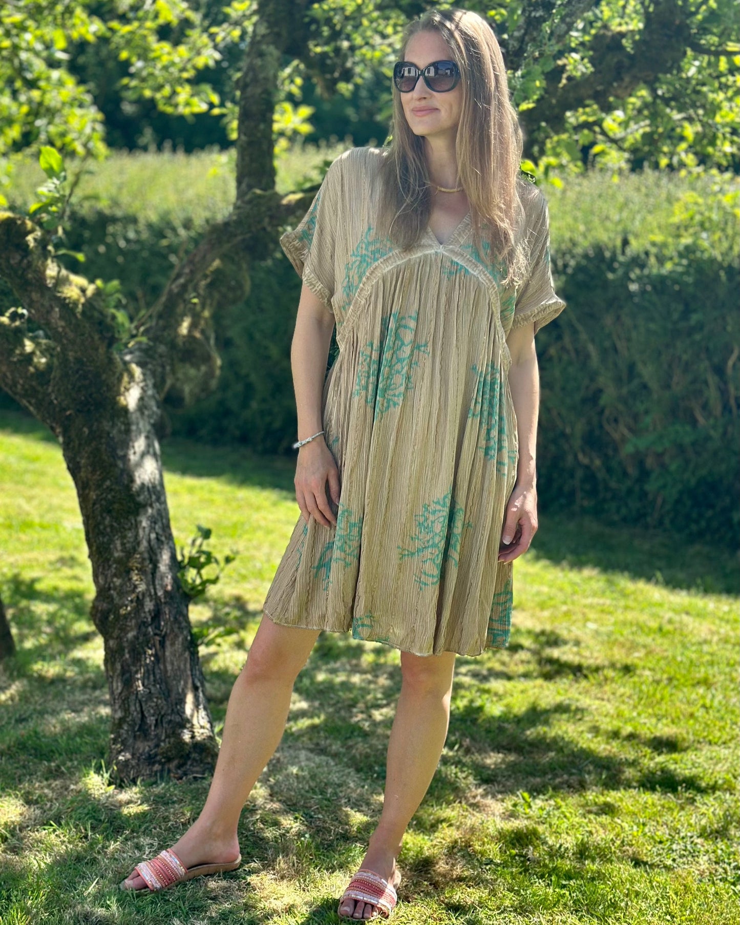 Clothing Boho Coral Dress - Taupe/Turquoise