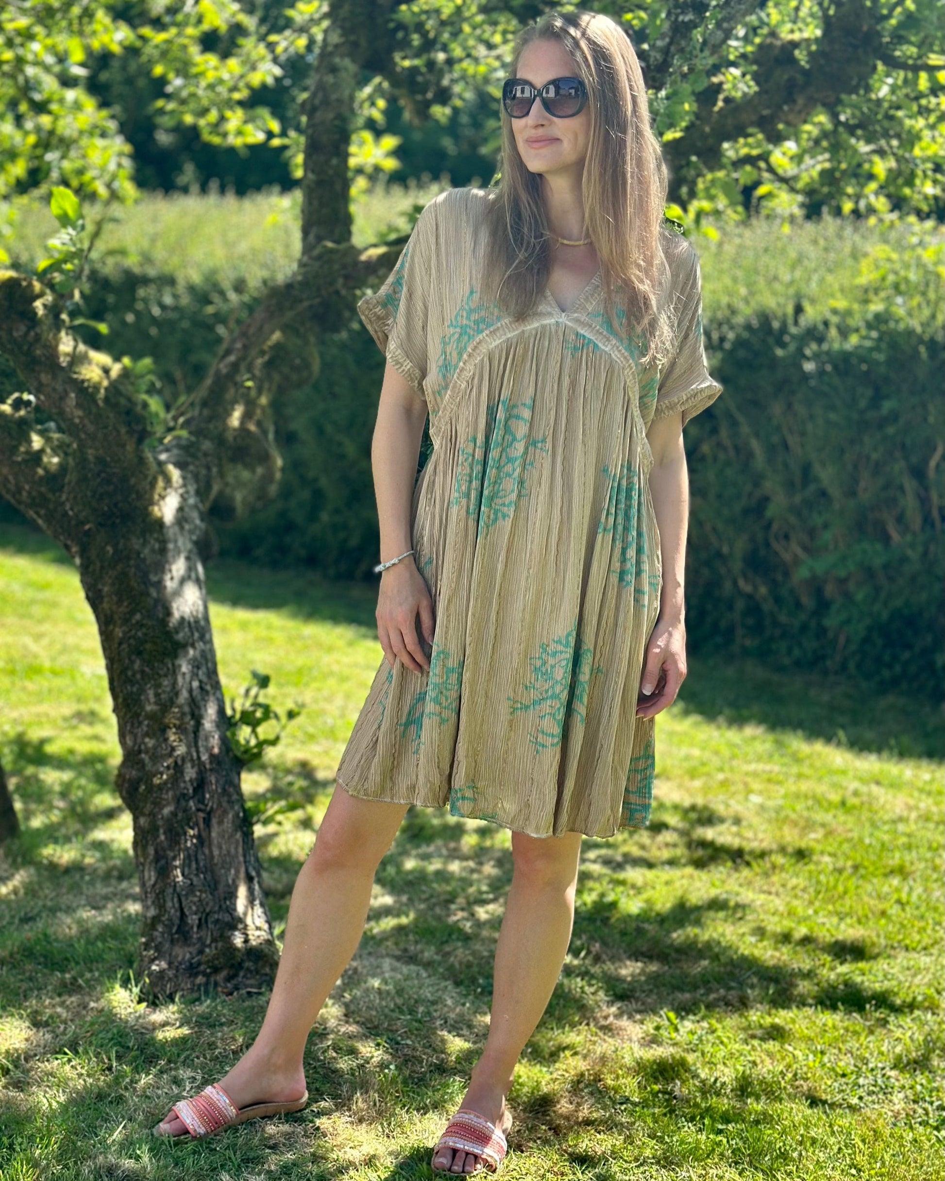 Clothing Boho Coral Dress - Taupe/Turquoise