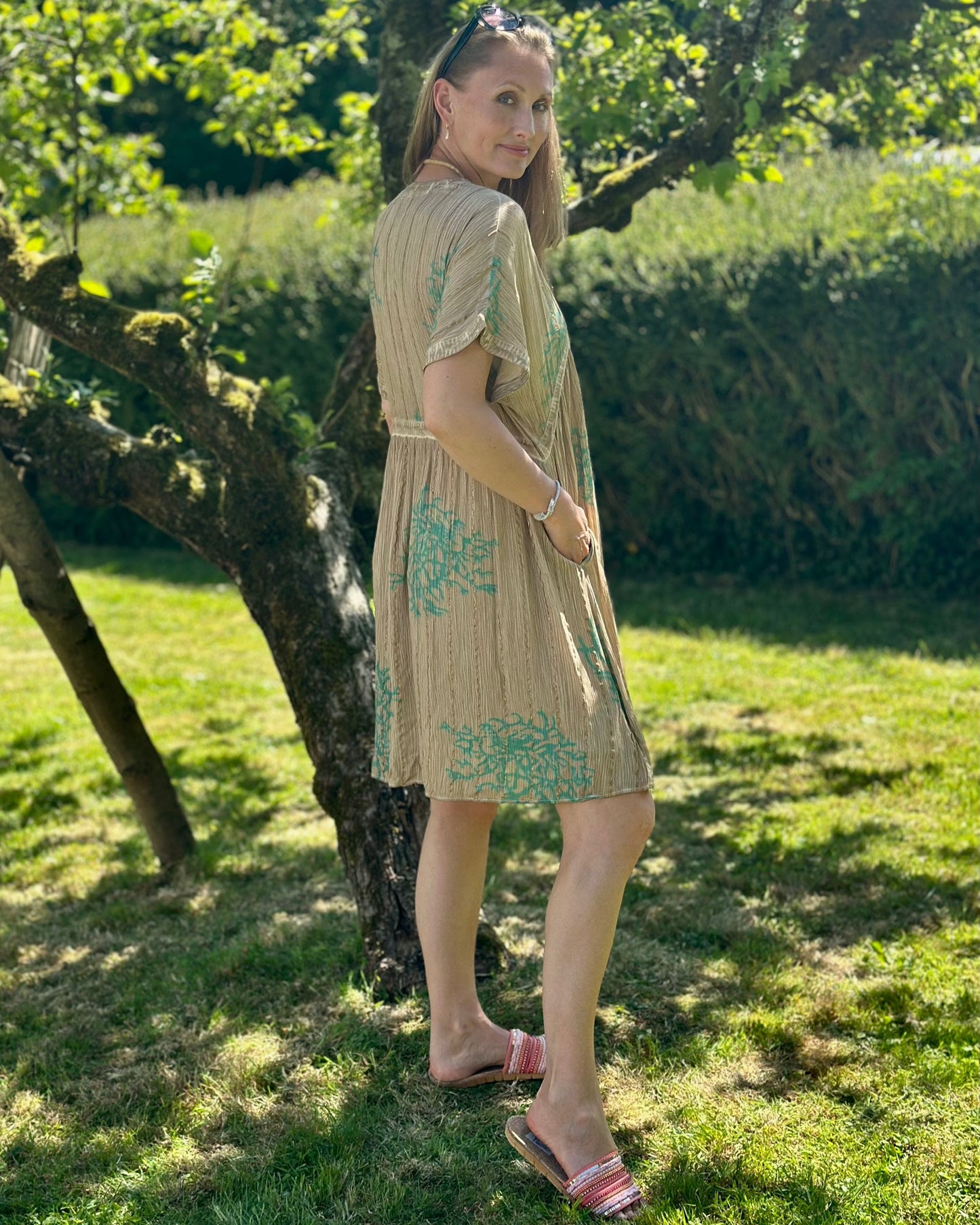 Clothing Boho Coral Dress - Taupe/Turquoise