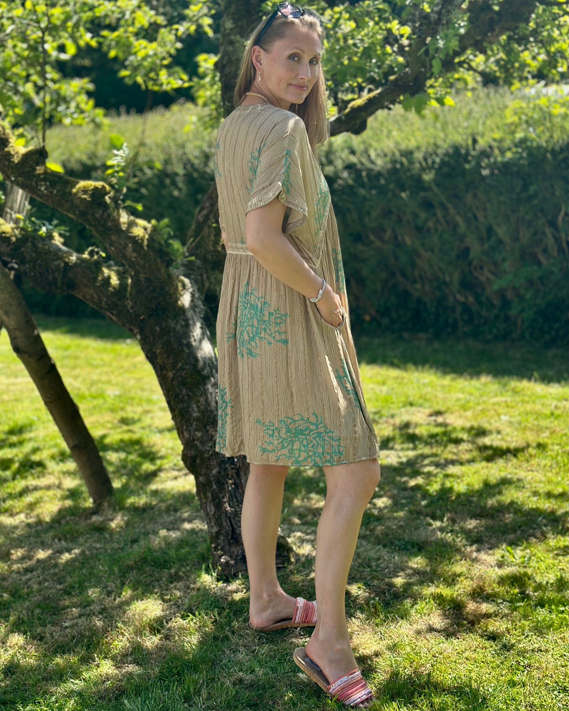 Clothing Boho Coral Dress - Taupe/Turquoise