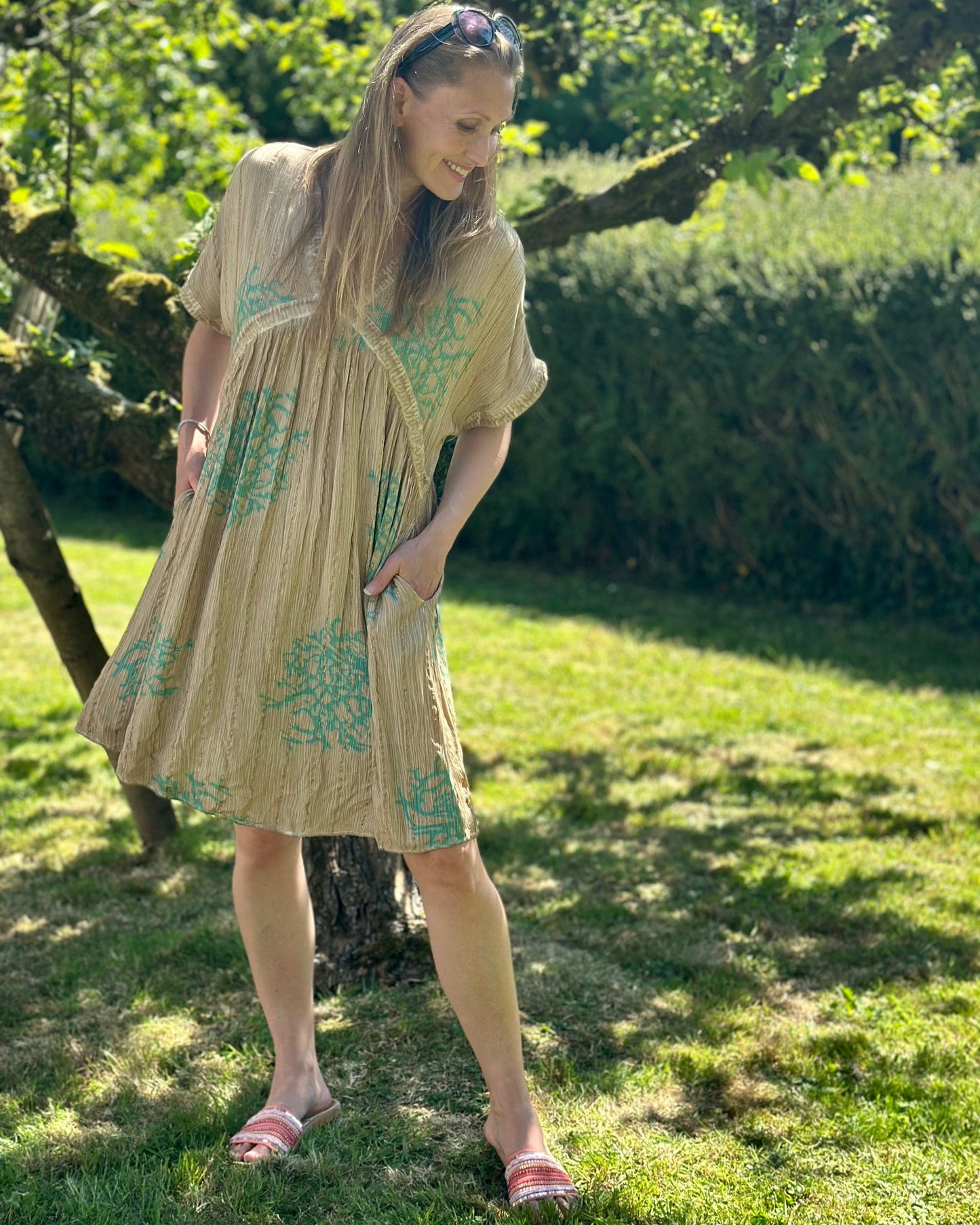 Clothing Boho Coral Dress - Taupe/Turquoise
