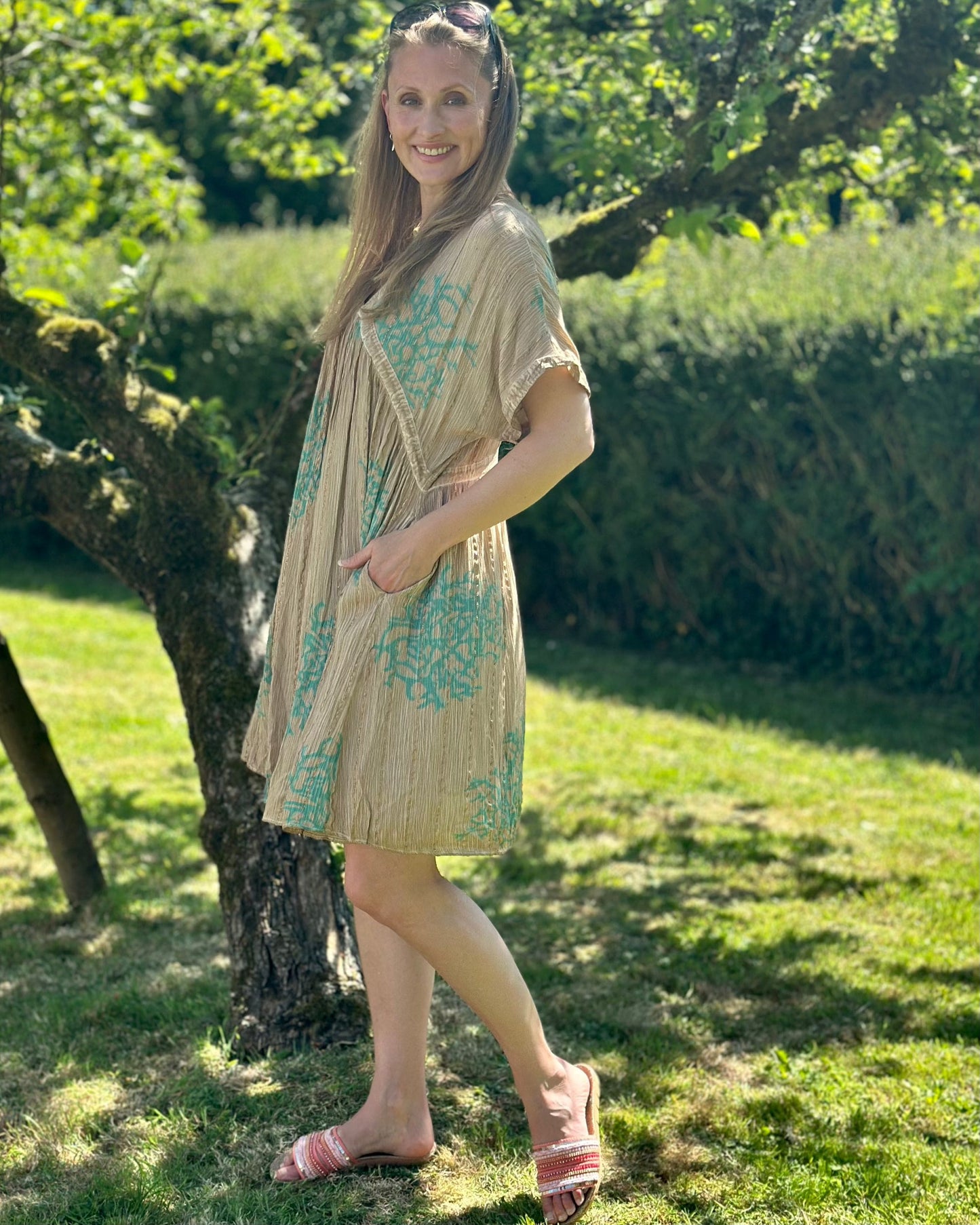 Clothing Boho Coral Dress - Taupe/Turquoise