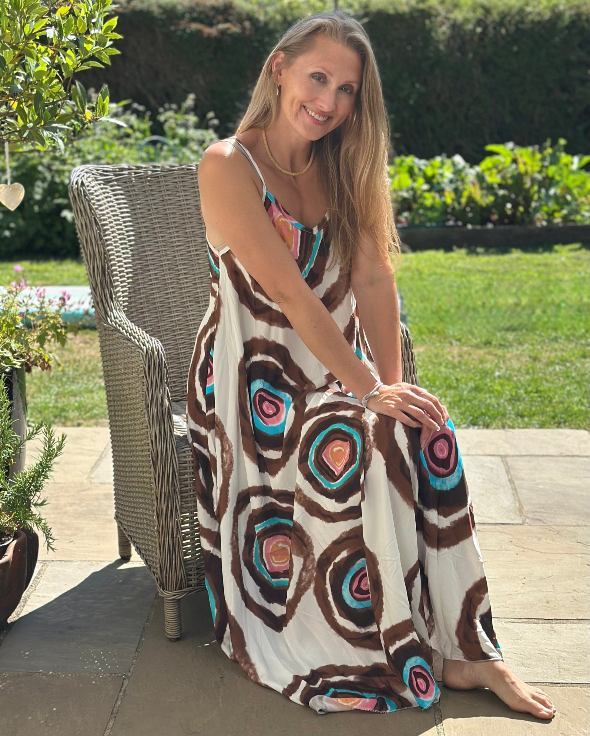 Clothing Boho Geo Print Maxi Dress - Brown/Cream