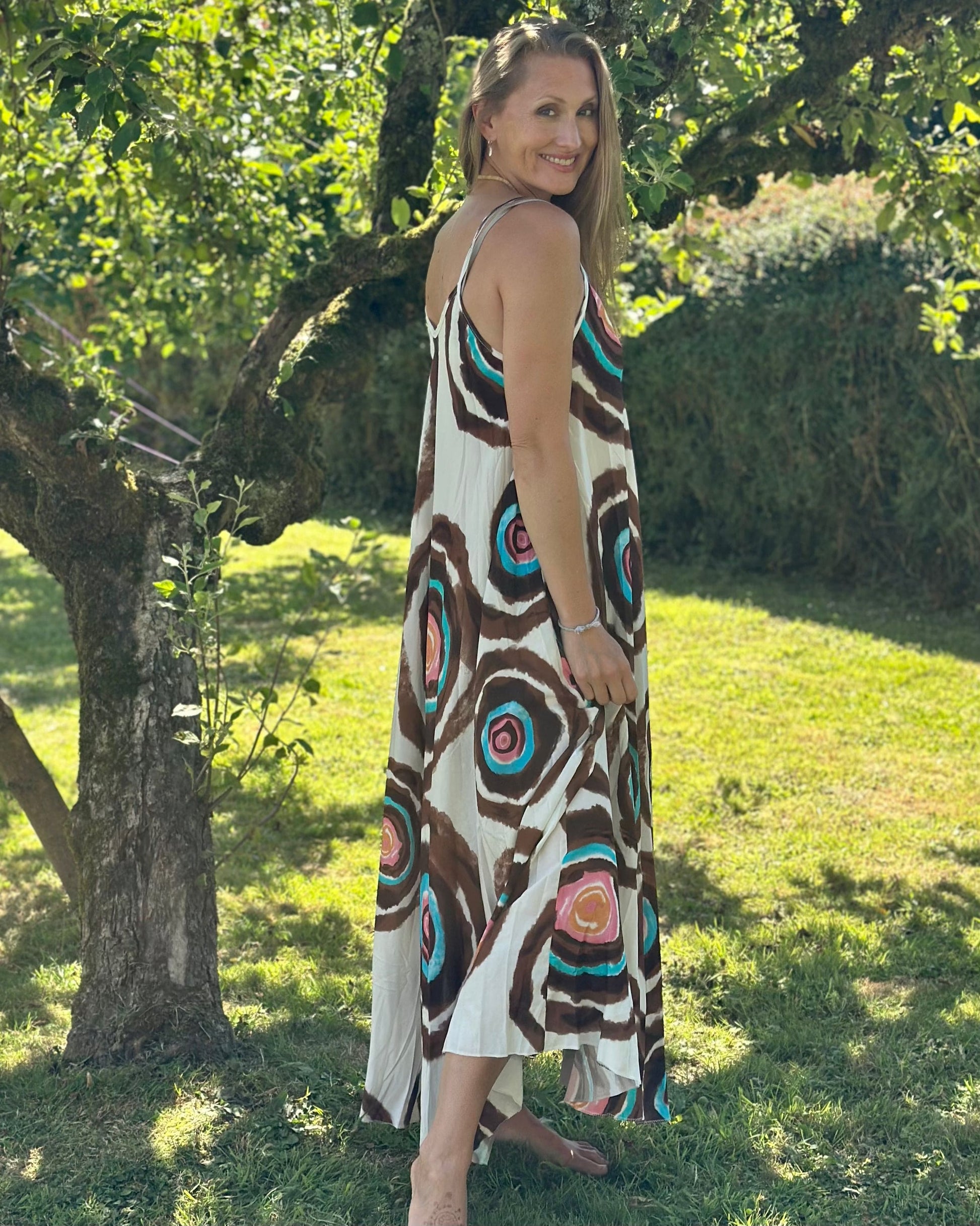 Clothing Boho Geo Print Maxi Dress - Brown/Cream