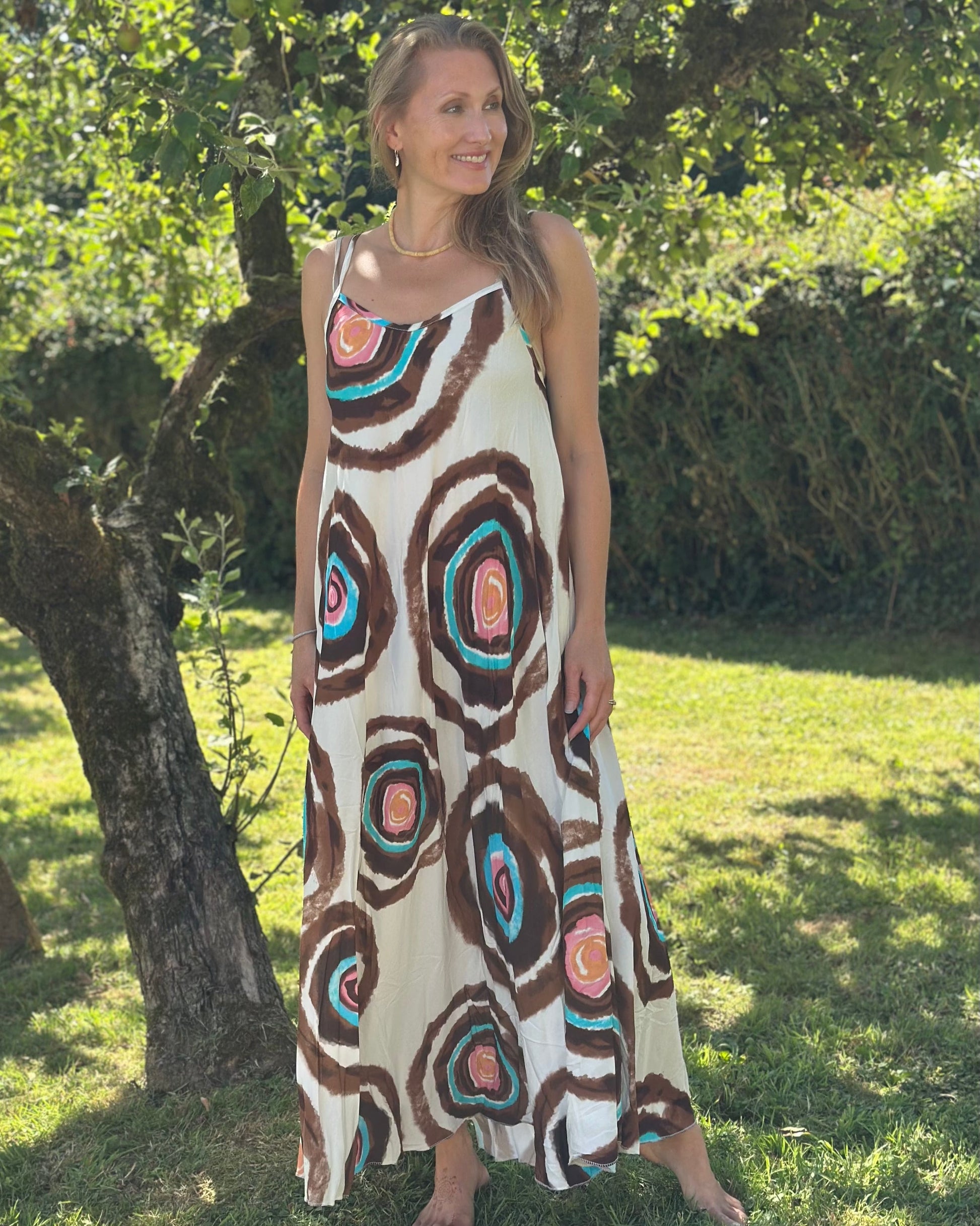 Clothing Boho Geo Print Maxi Dress - Brown/Cream