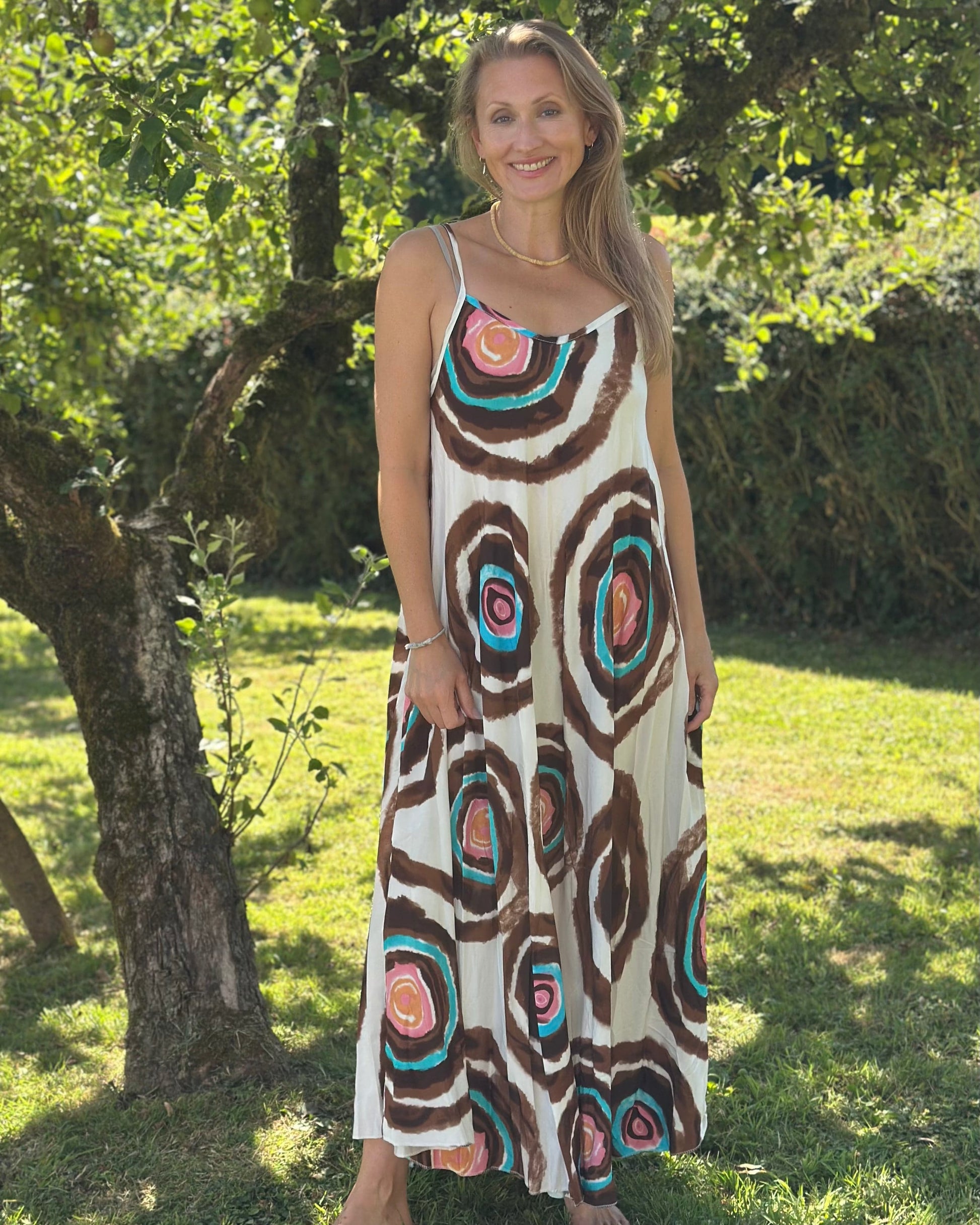 Clothing Boho Geo Print Maxi Dress - Brown/Cream
