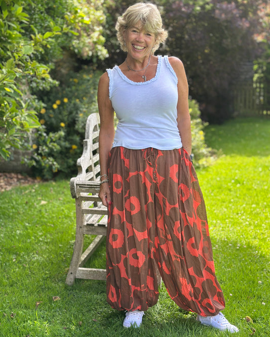 Clothing Bold Floral Cotton Harem trousers - Orange/Brown