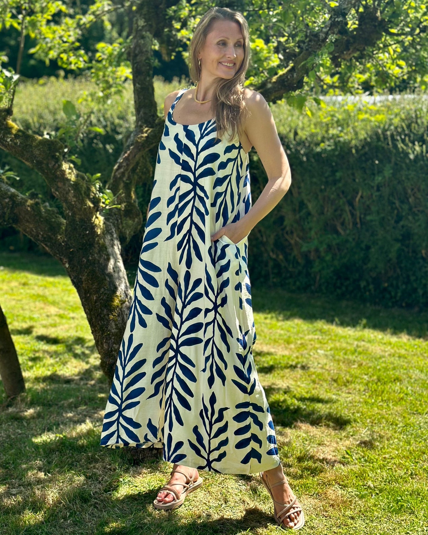 Clothing Bold Leaf Print Strap Jumpsuit - Navy
