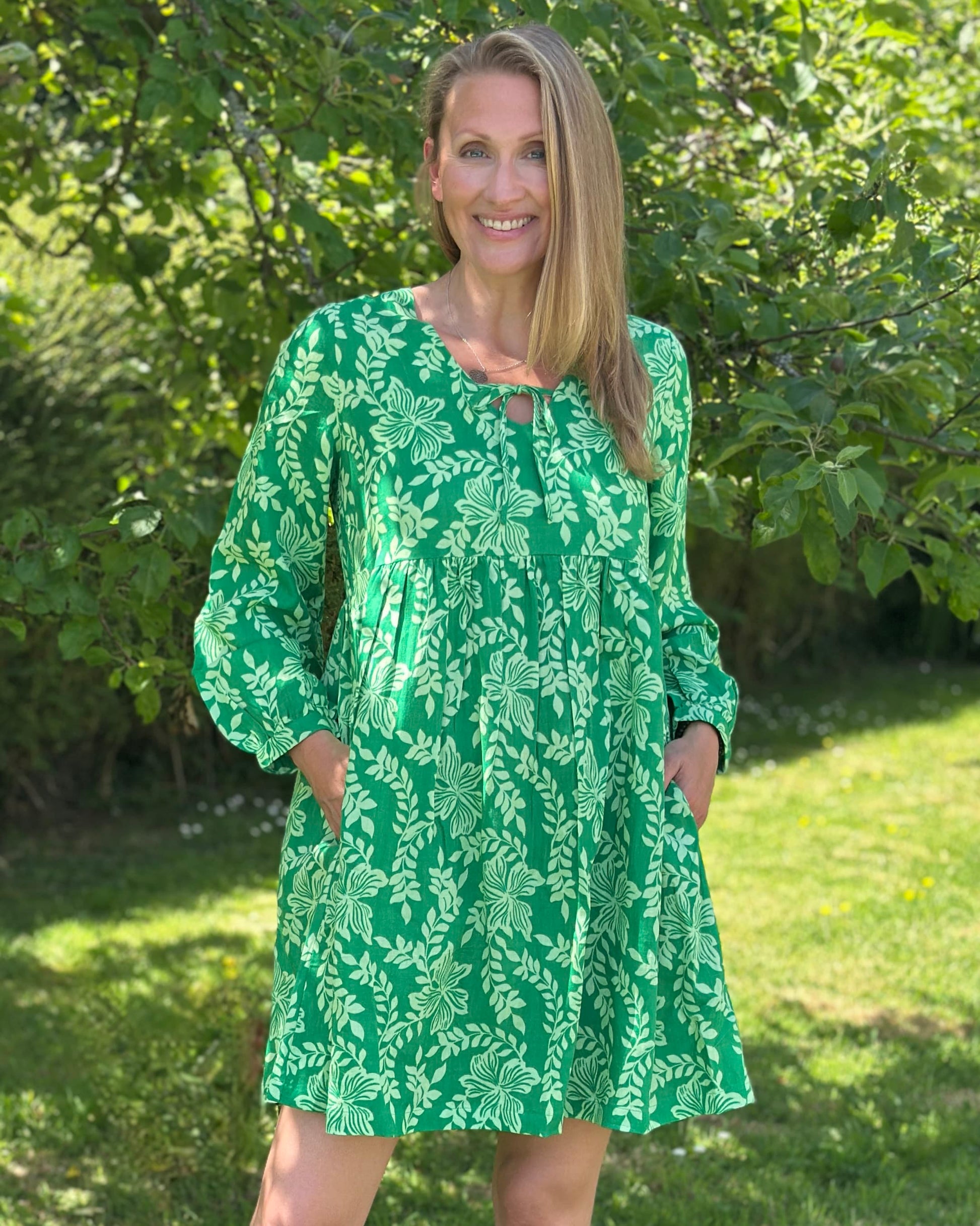Clothing Bow Detail Tunic Dress - Bright Green