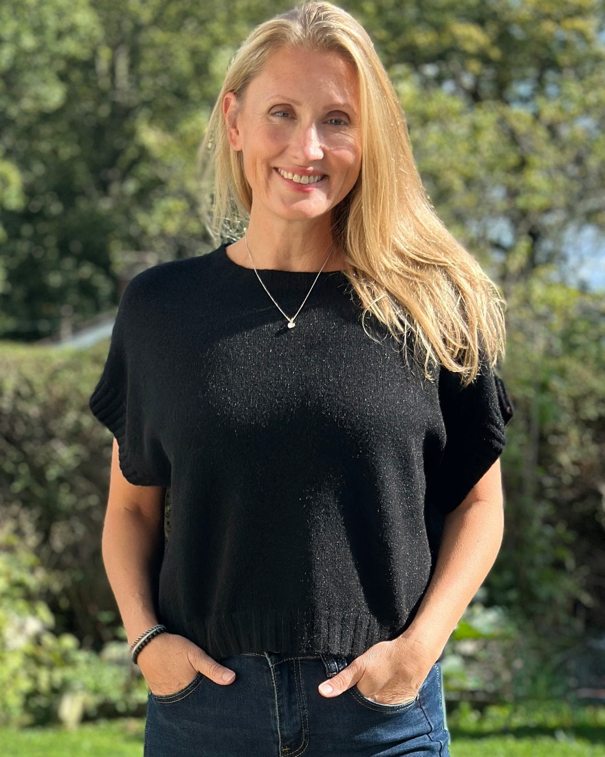 Clothing Boxy Ribbed Short Sleeve Jumper - Black