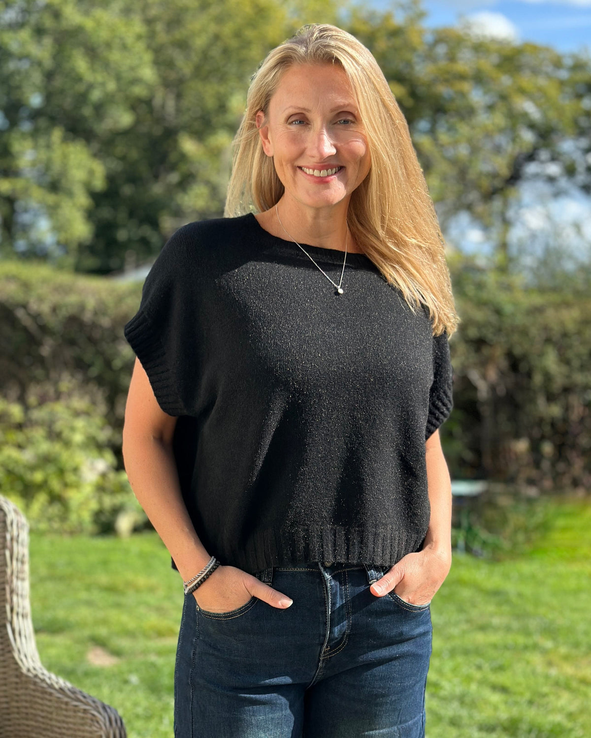 Clothing Boxy Ribbed Short Sleeve Jumper - Black