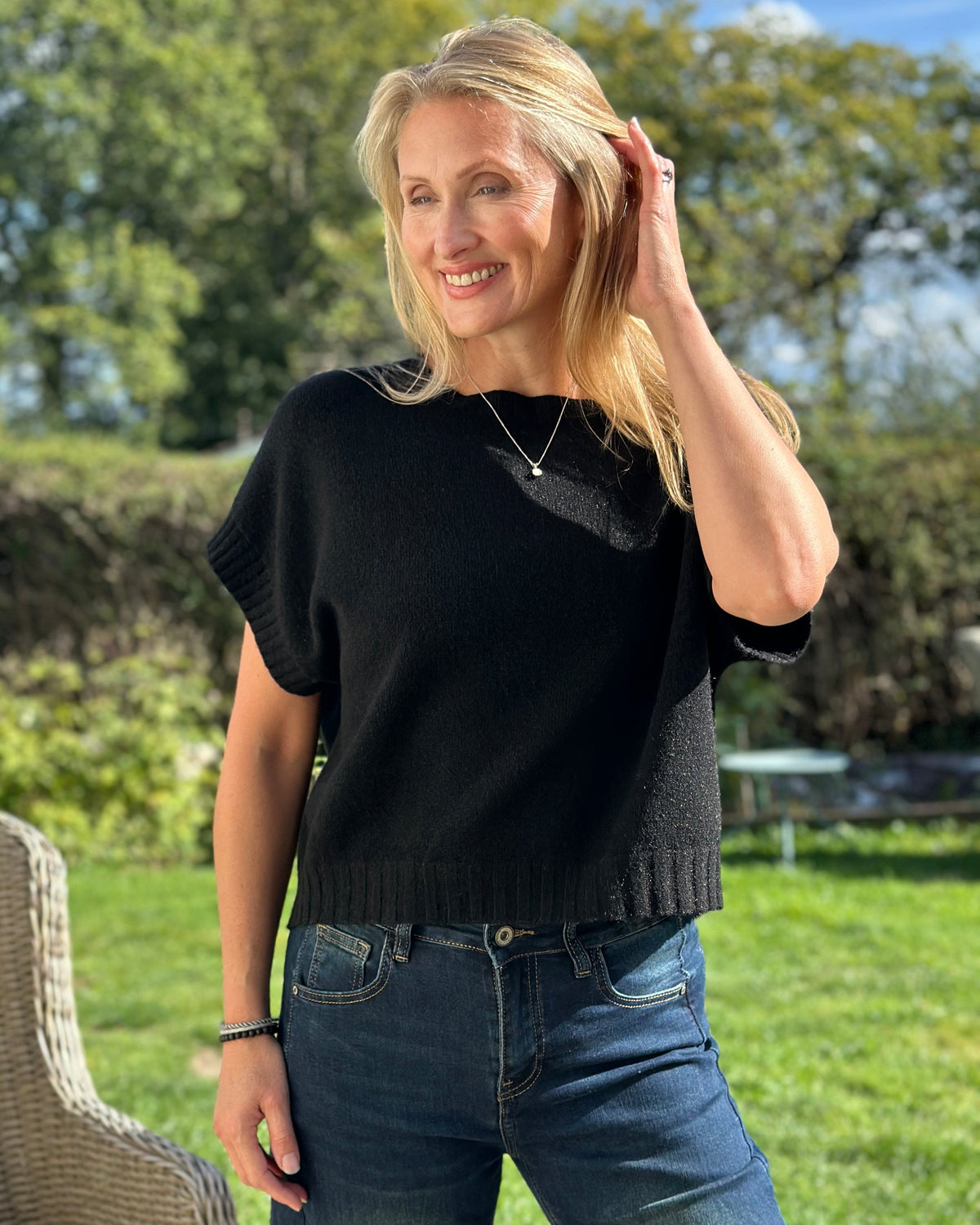 Clothing Boxy Ribbed Short Sleeve Jumper - Black