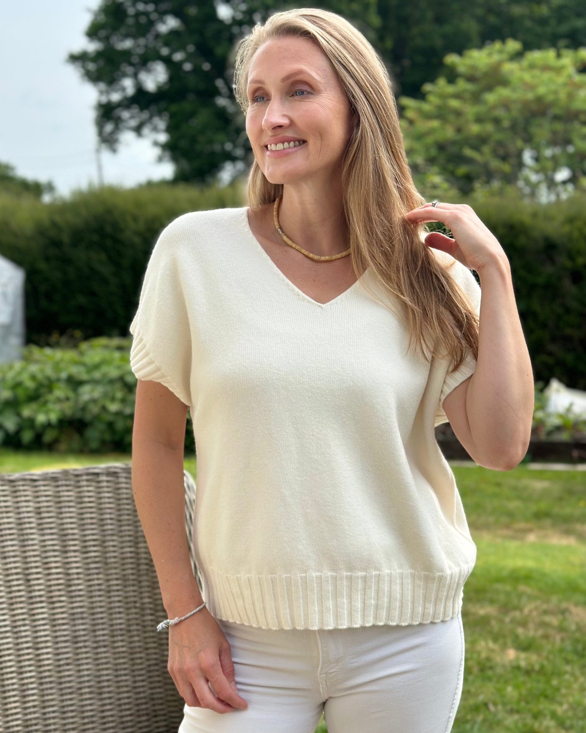 Clothing Boxy Ribbed Short Sleeve Jumper - Cream