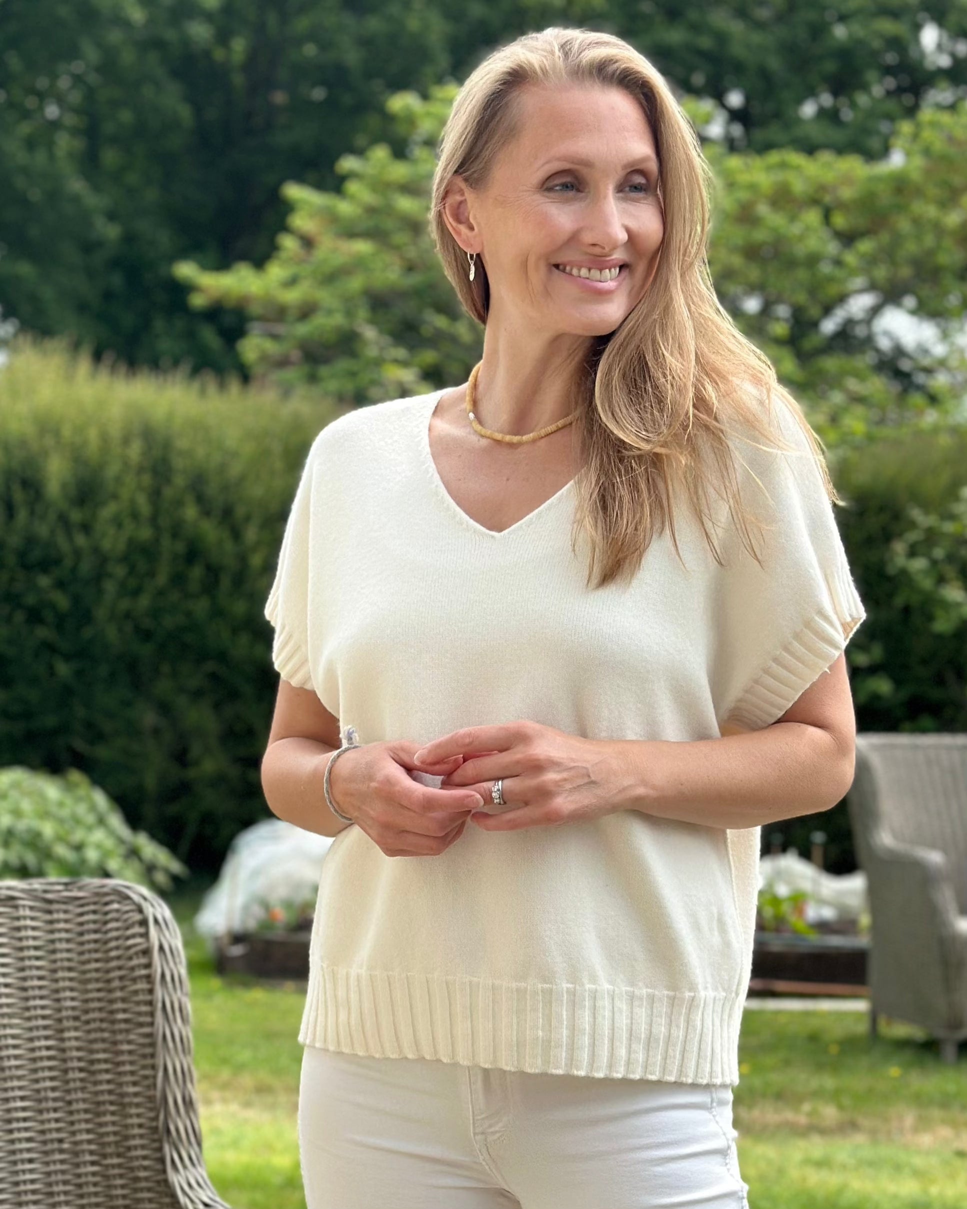 Clothing Boxy Ribbed Short Sleeve Jumper - Cream