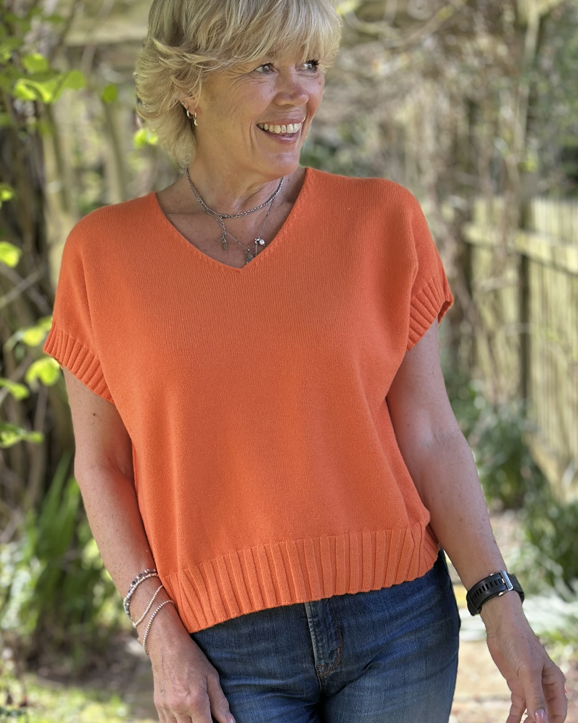 Clothing Boxy Ribbed Short Sleeve Jumper - Orange