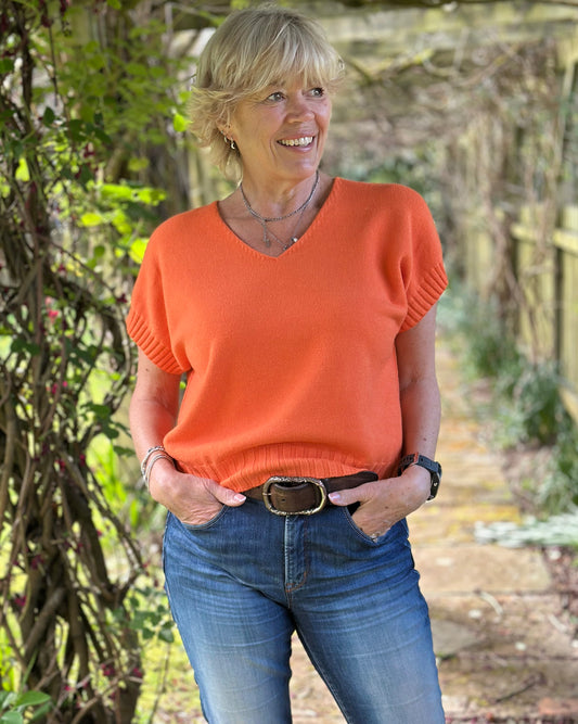 Clothing Boxy Ribbed Short Sleeve Jumper - Orange