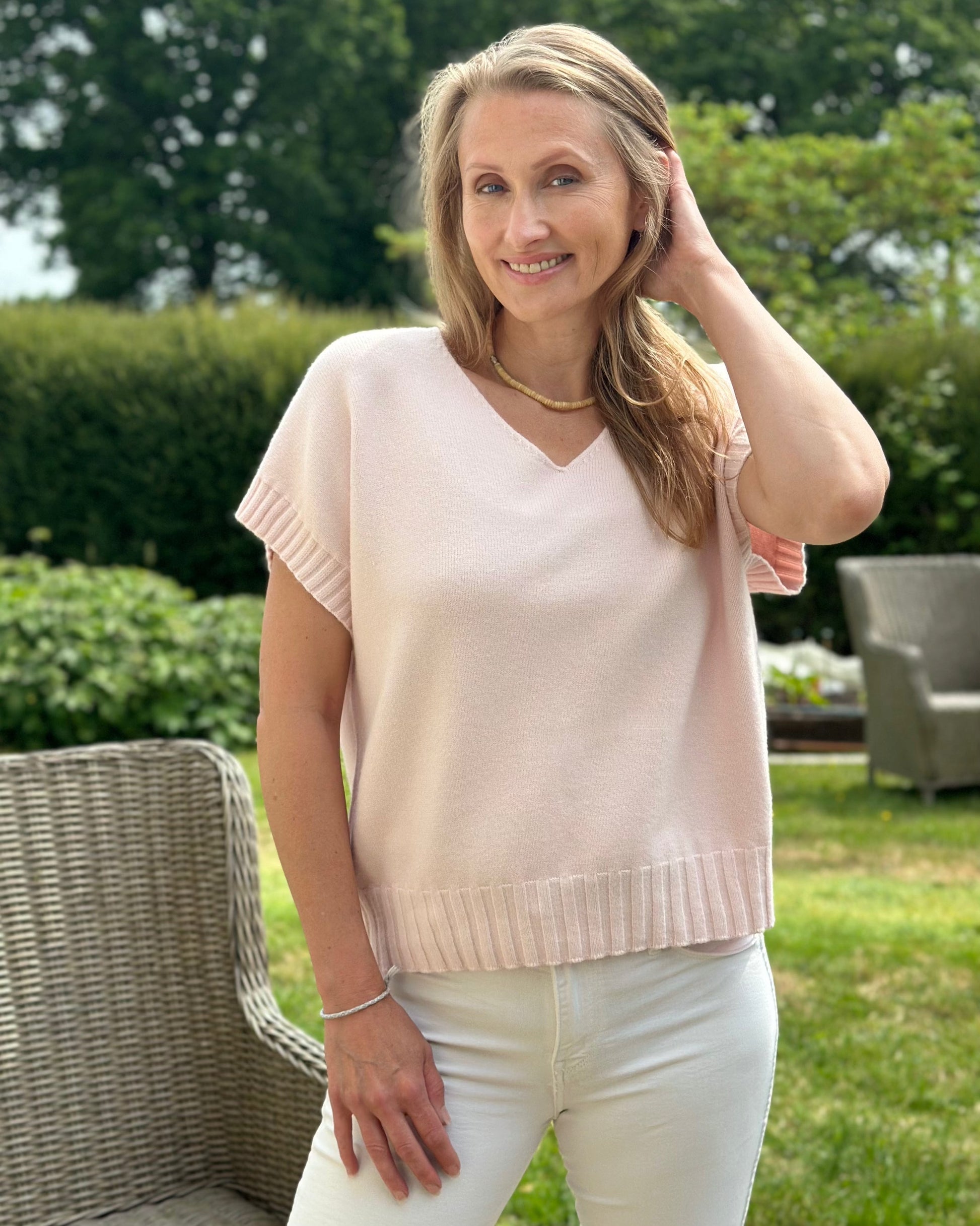 Clothing Boxy Ribbed Short Sleeve Jumper - Pale Pink