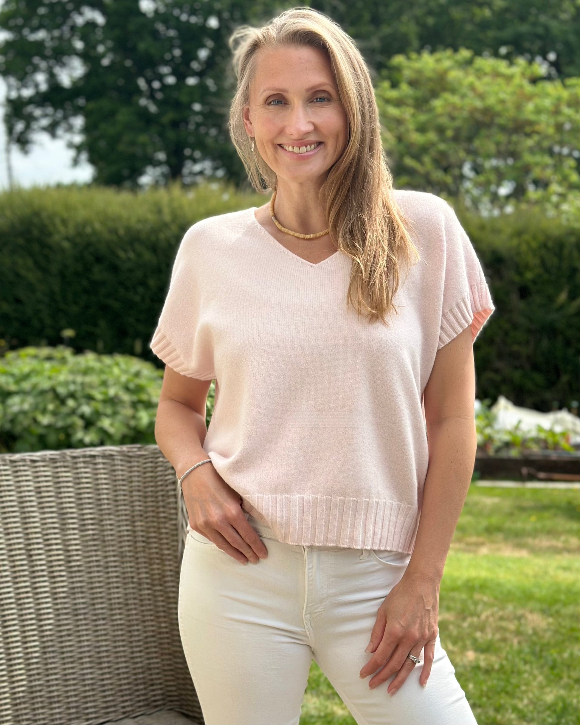 Clothing Boxy Ribbed Short Sleeve Jumper - Pale Pink