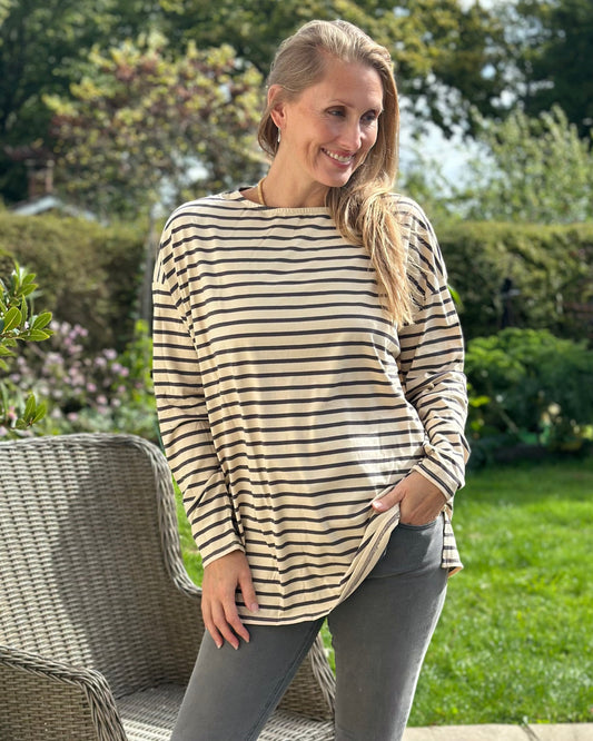 Clothing Bryony Striped Breton Top - Grey/Cream