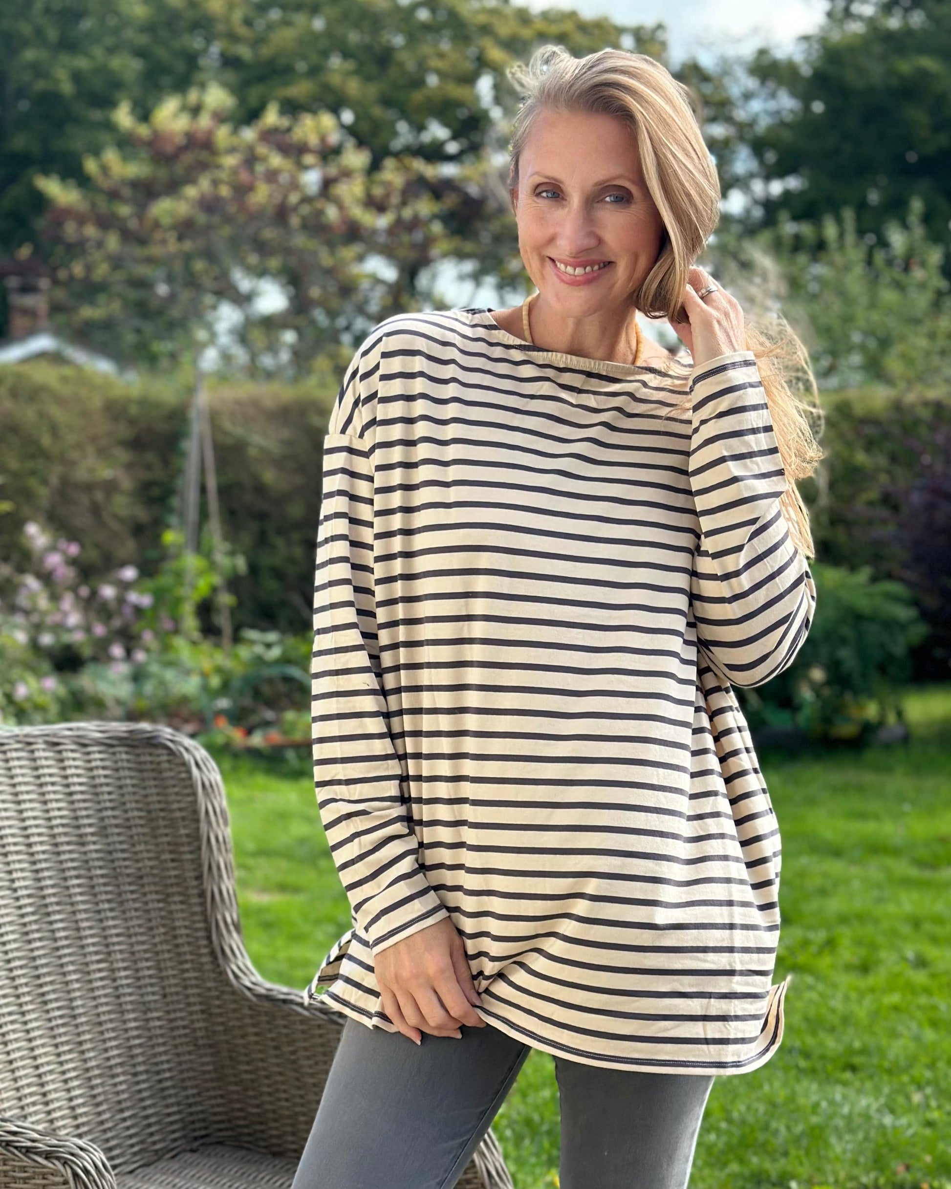 Clothing Bryony Striped Breton Top - Grey/Cream