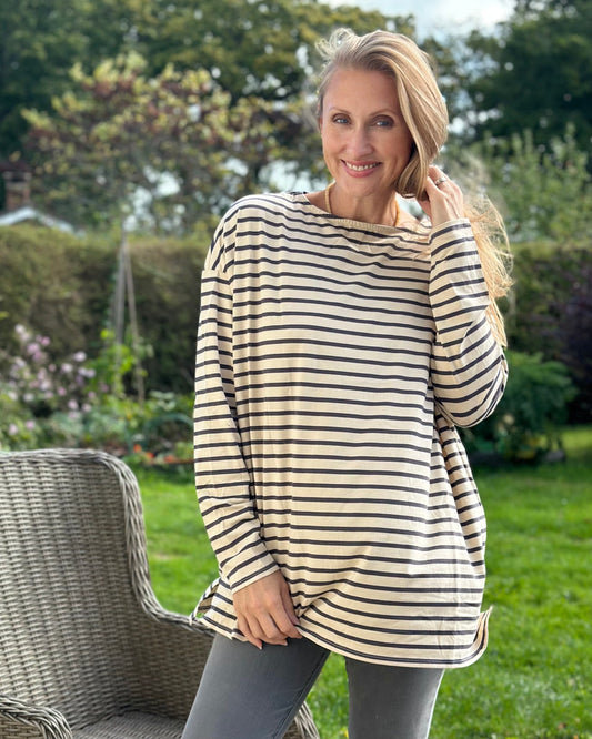Clothing Bryony Striped Breton Top - Grey/Cream