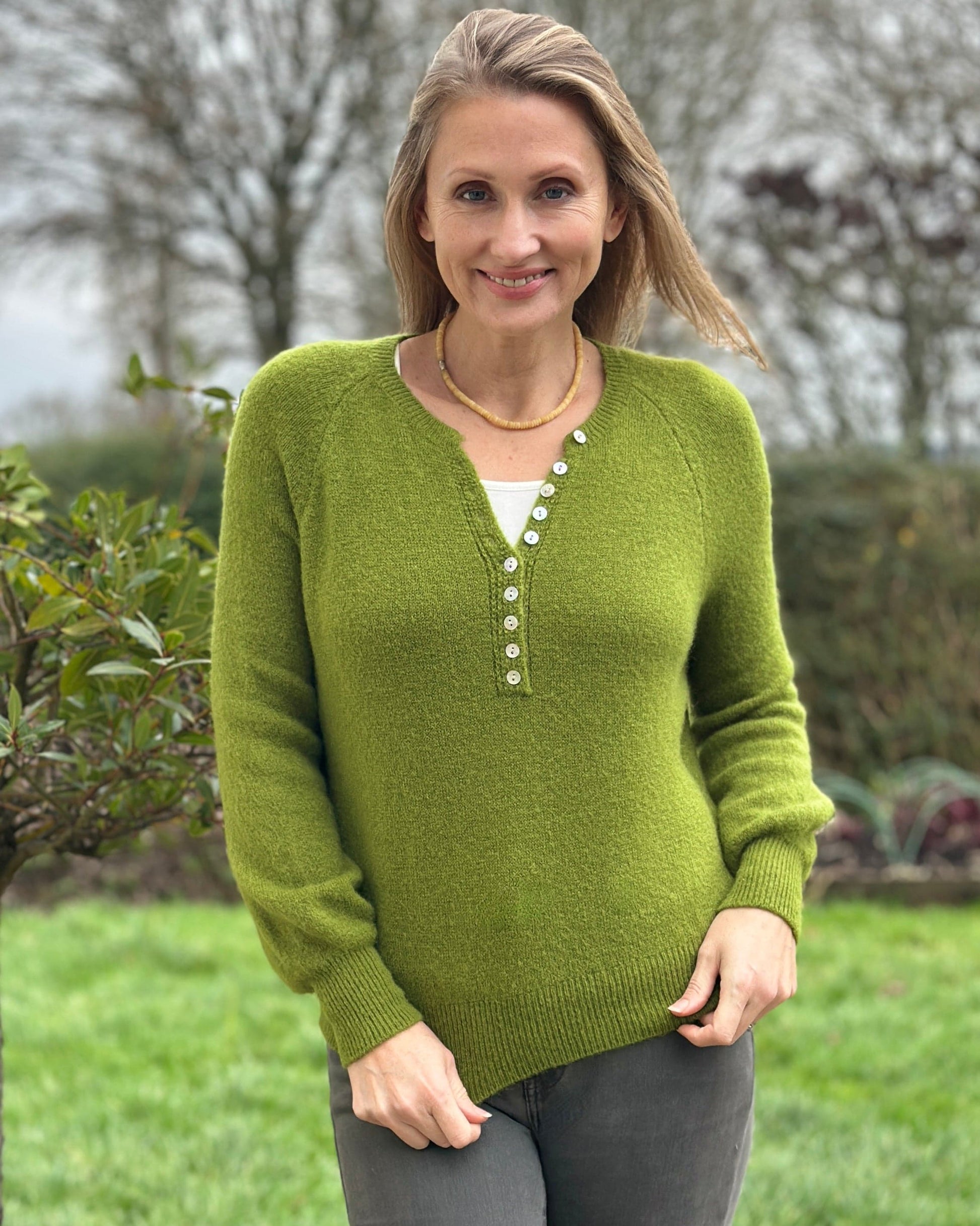 clothing Button Front Alpaca Jumper - Apple Green