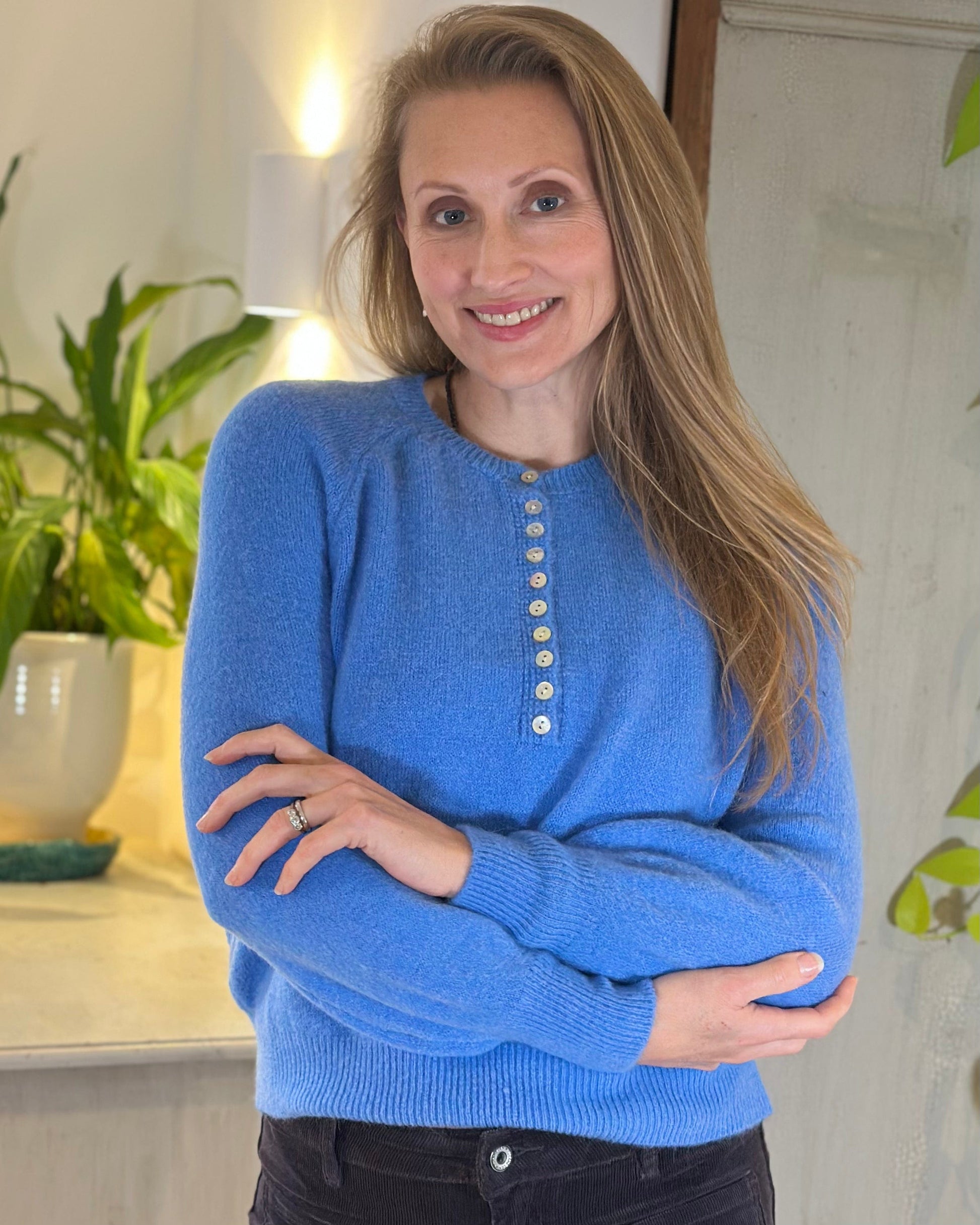 clothing Button Front Alpaca Jumper - Cornflower Blue