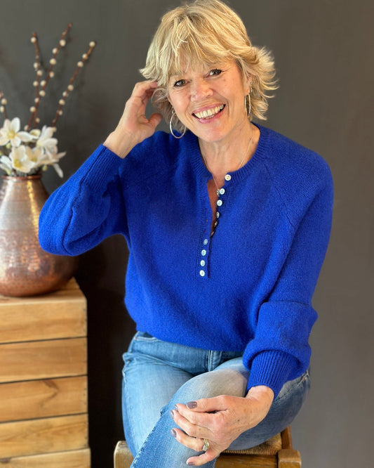 clothing Button Front Alpaca Jumper - Royal Blue