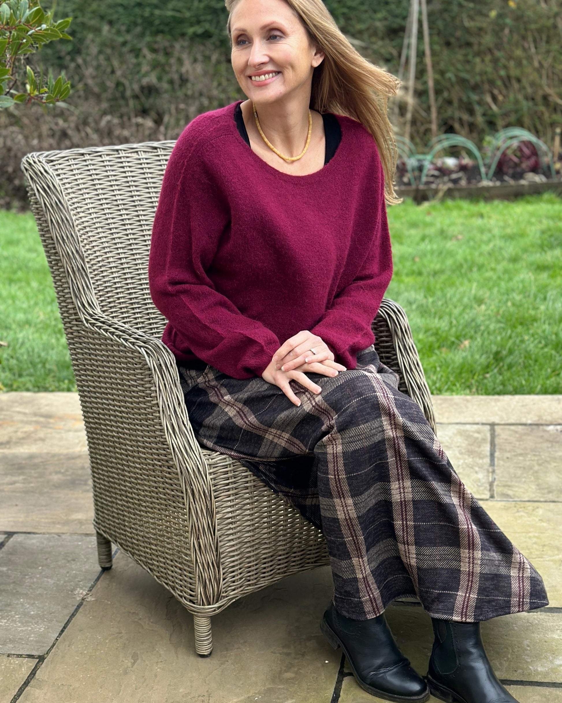 Clothing Check Skirt With Belt - Charcoal/Burgundy