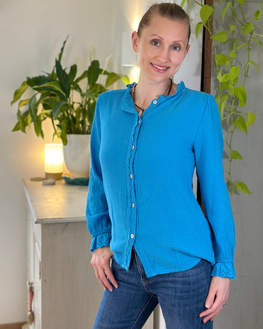 clothing Cheesecloth Frill Shirt - Blue