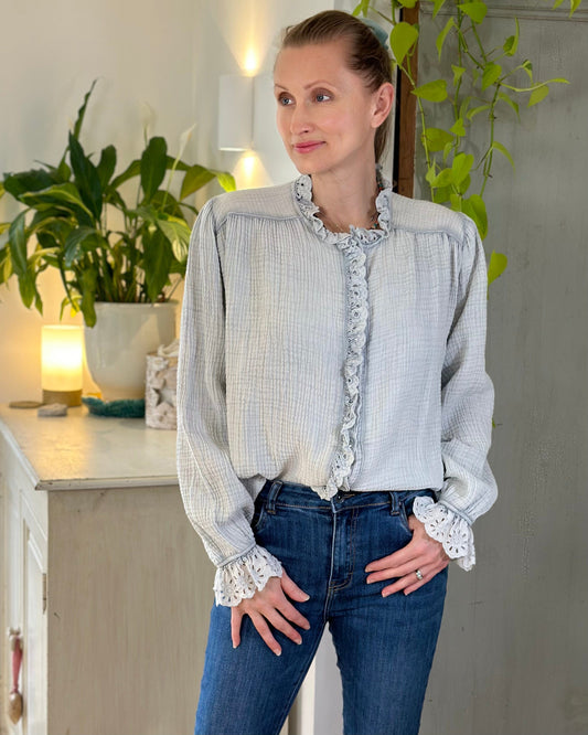 clothing Cheesecloth Frill Shirt - Silver Grey