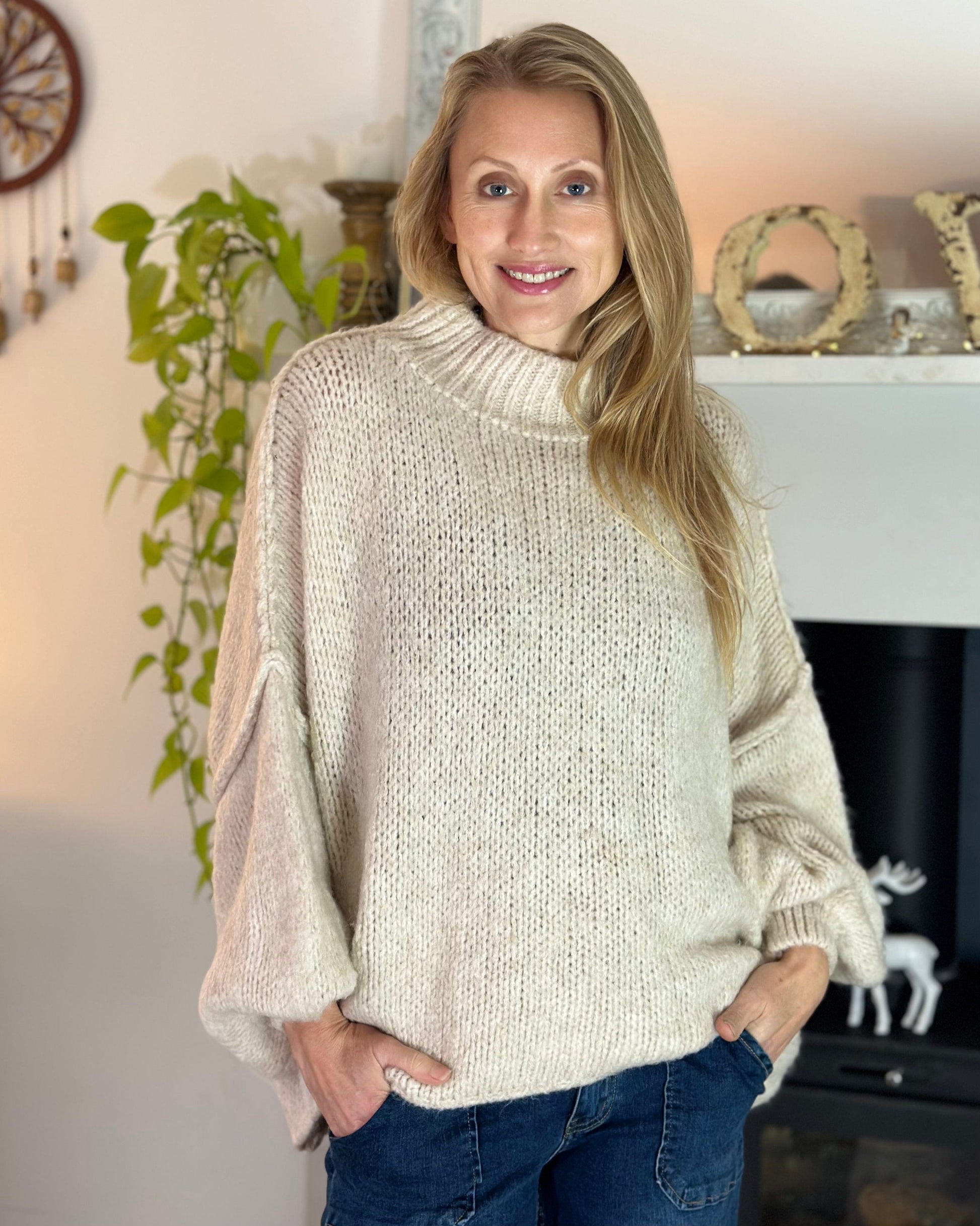 clothing Chunky Knit Balloon Sleeve Jumper - Oatmeal