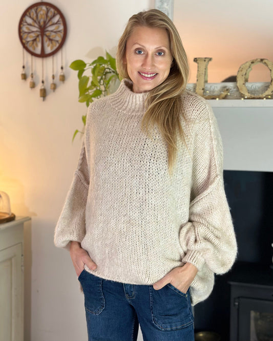 clothing Chunky Knit Balloon Sleeve Jumper - Oatmeal