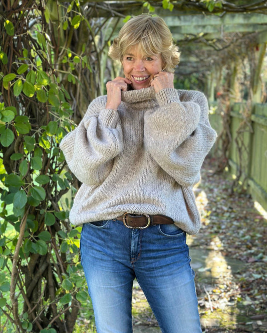 clothing Chunky Knit Roll Neck Balloon Sleeve Jumper - Oatmeal