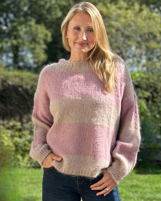 Clothing Chunky Soft Knit Stripe Jumper - Pink