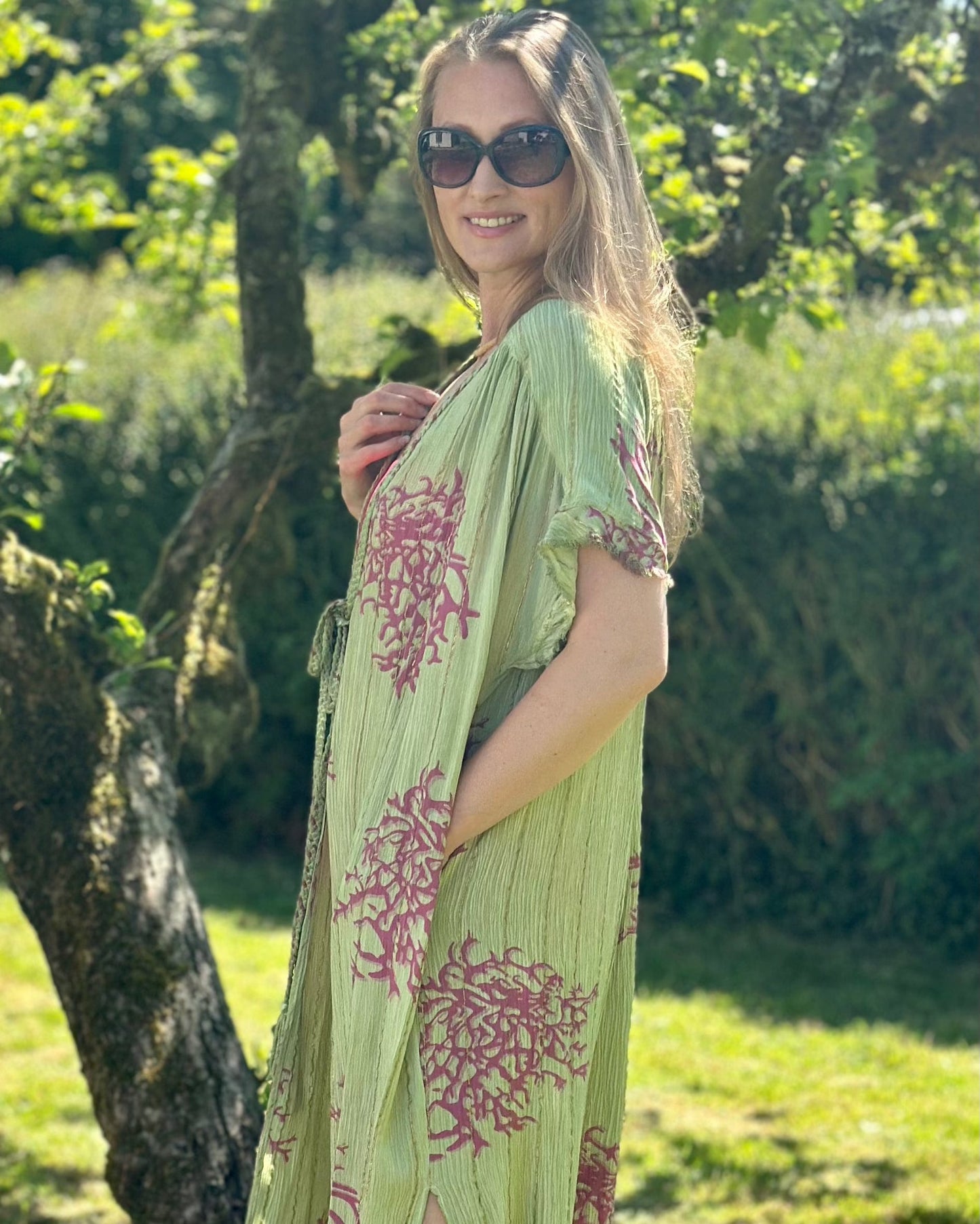 Clothing Coral Print Kimono -Green/Pink