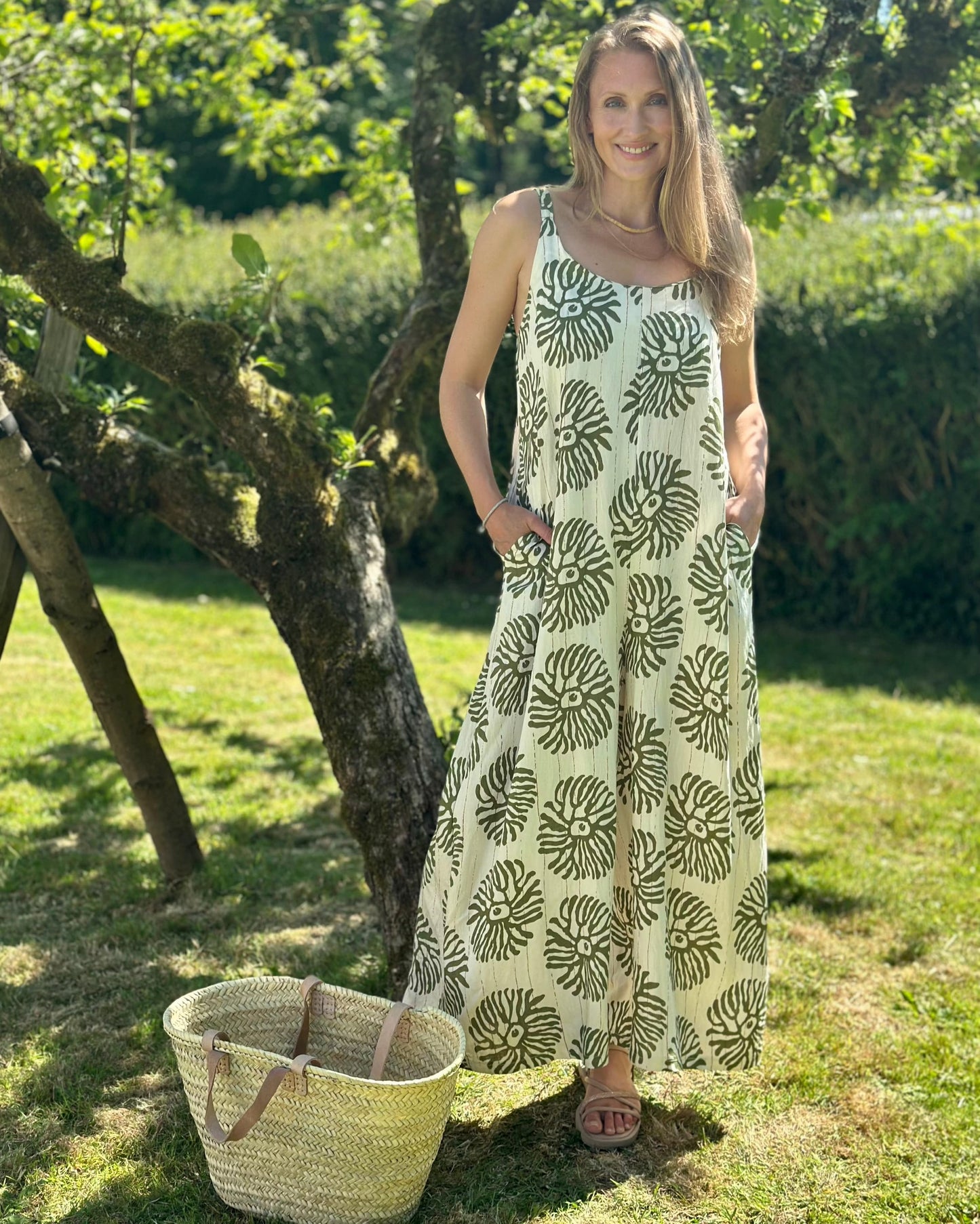 Clothing Coral Print Strap Jumpsuit - Green/Cream