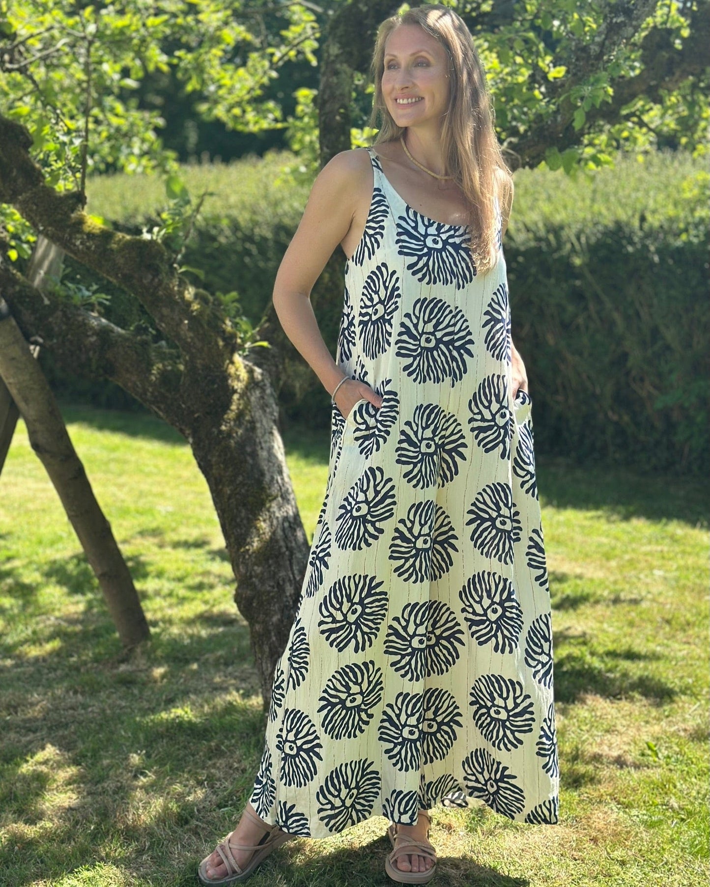 Clothing Coral Print Strap Jumpsuit - Navy/Cream