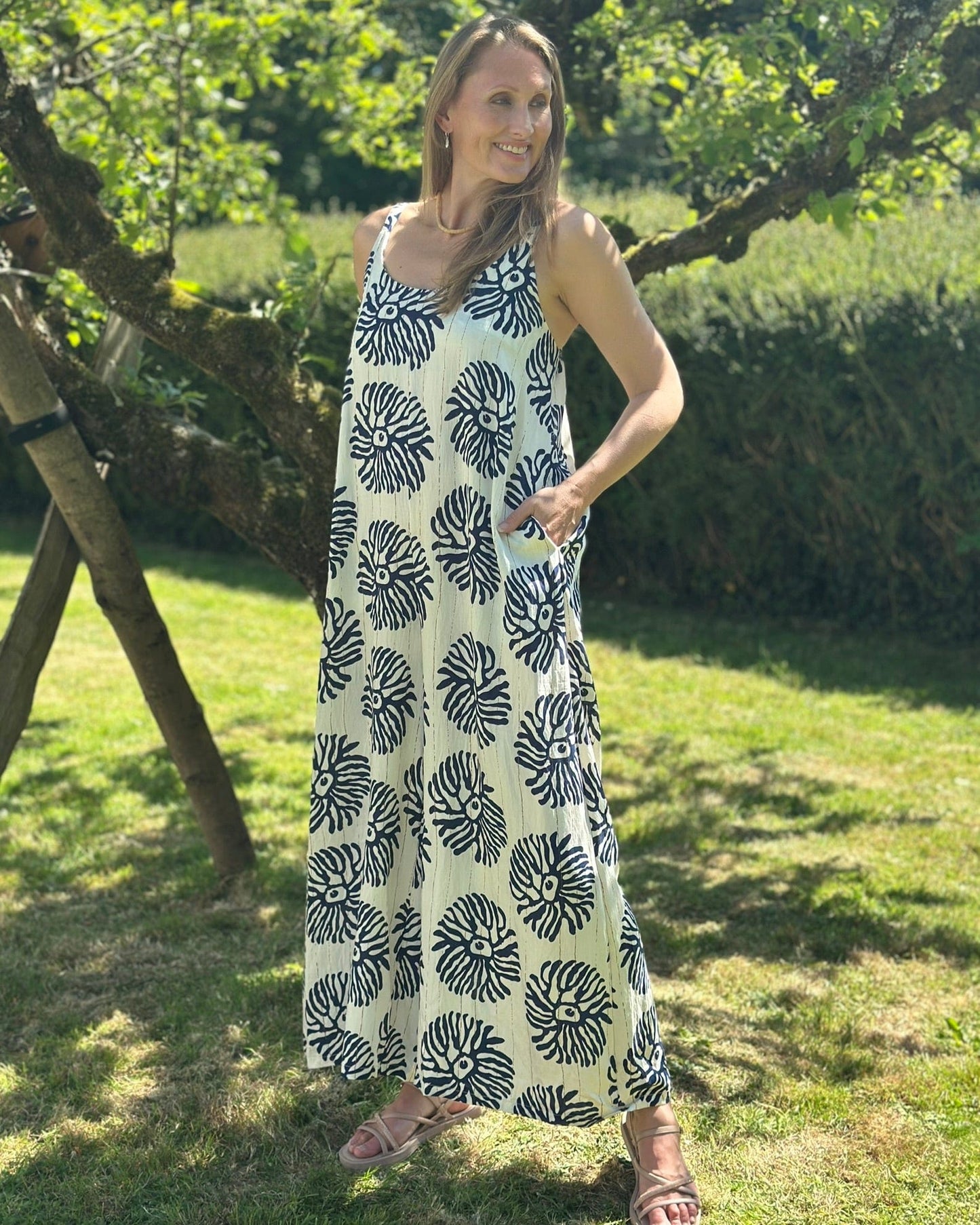 Clothing Coral Print Strap Jumpsuit - Navy/Cream