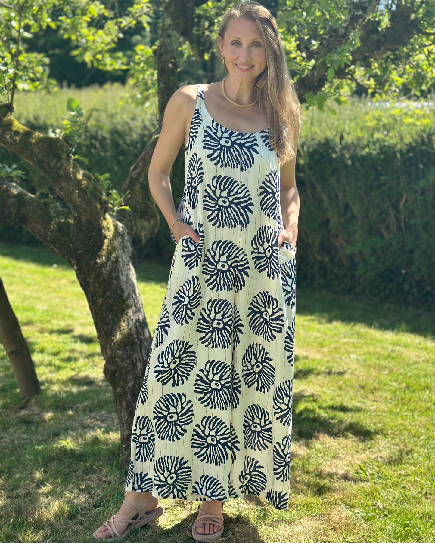 Clothing Coral Print Strap Jumpsuit - Navy/Cream