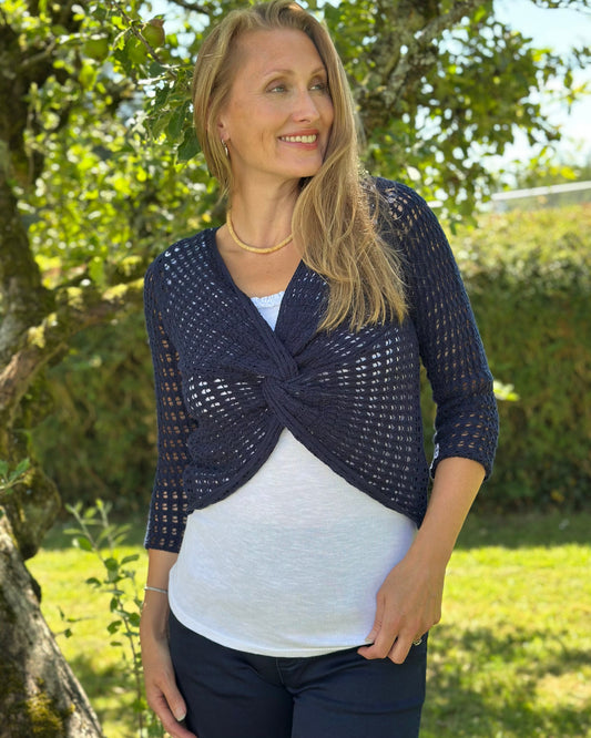 Clothing Cotton Crochet Twist Wrap - Navy