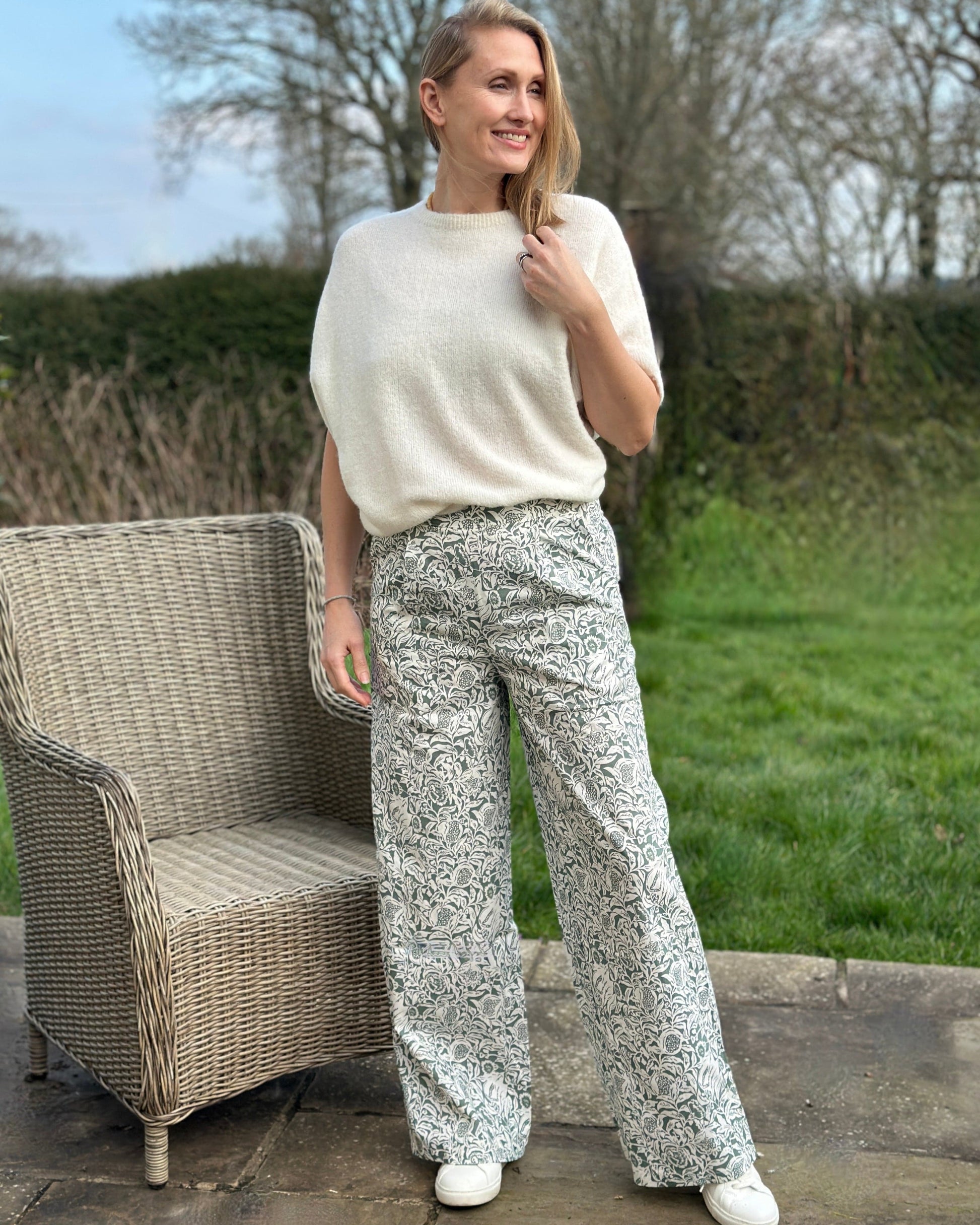 Clothing Cotton Floral Pattern Wide Leg Trousers - Green