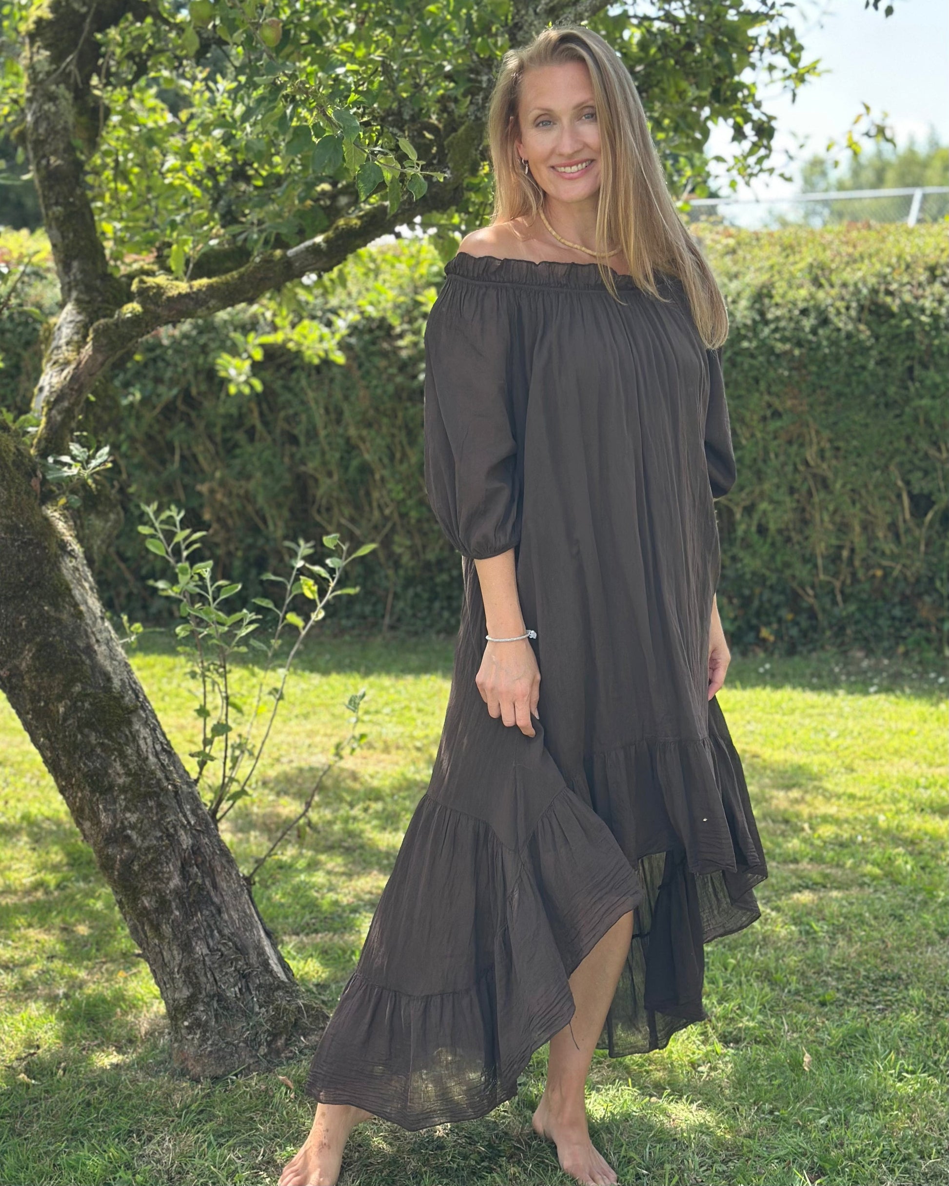 Clothing Cotton Graduated Frilled Dress - Chocolate Brown