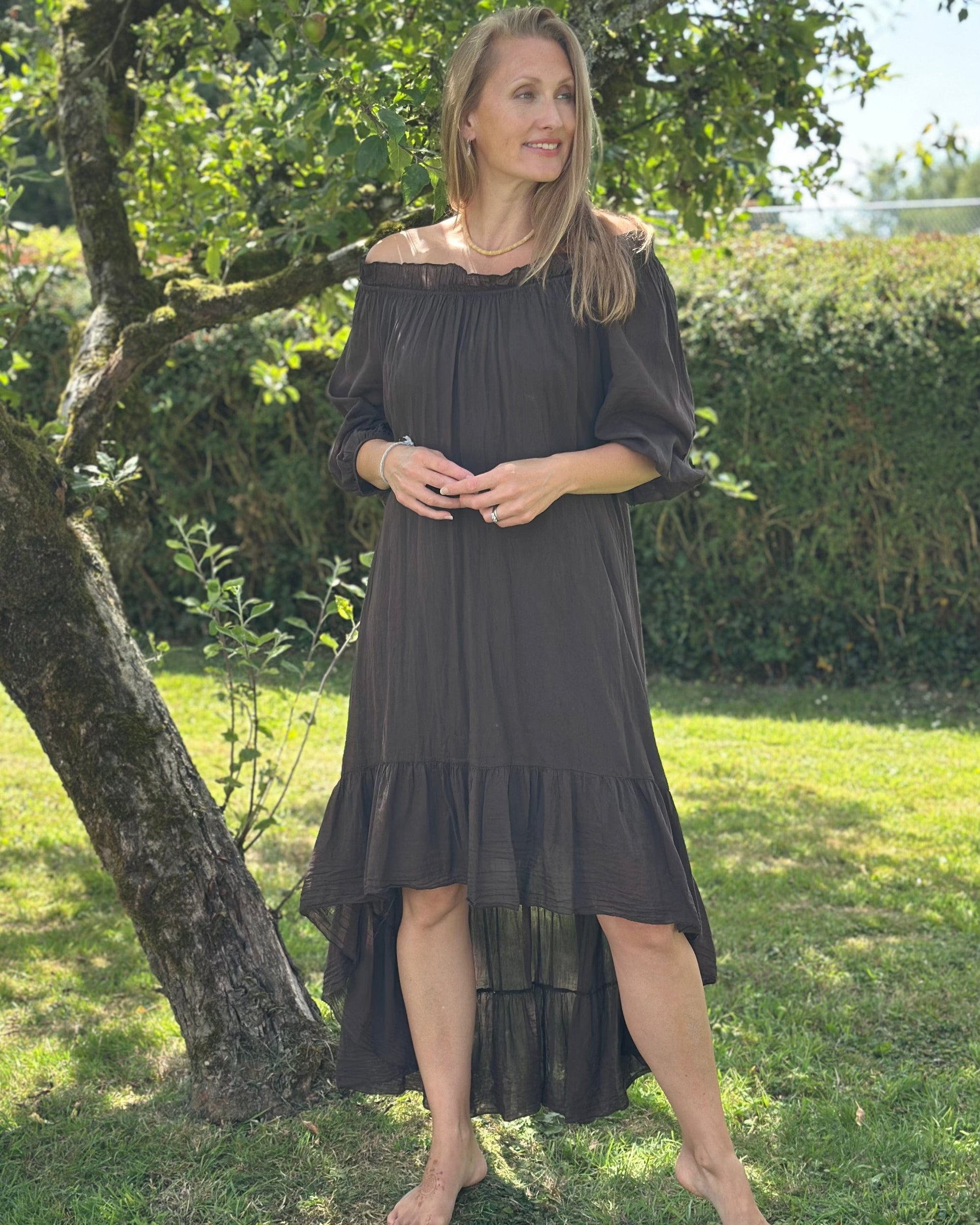 Clothing Cotton Graduated Frilled Dress - Chocolate Brown