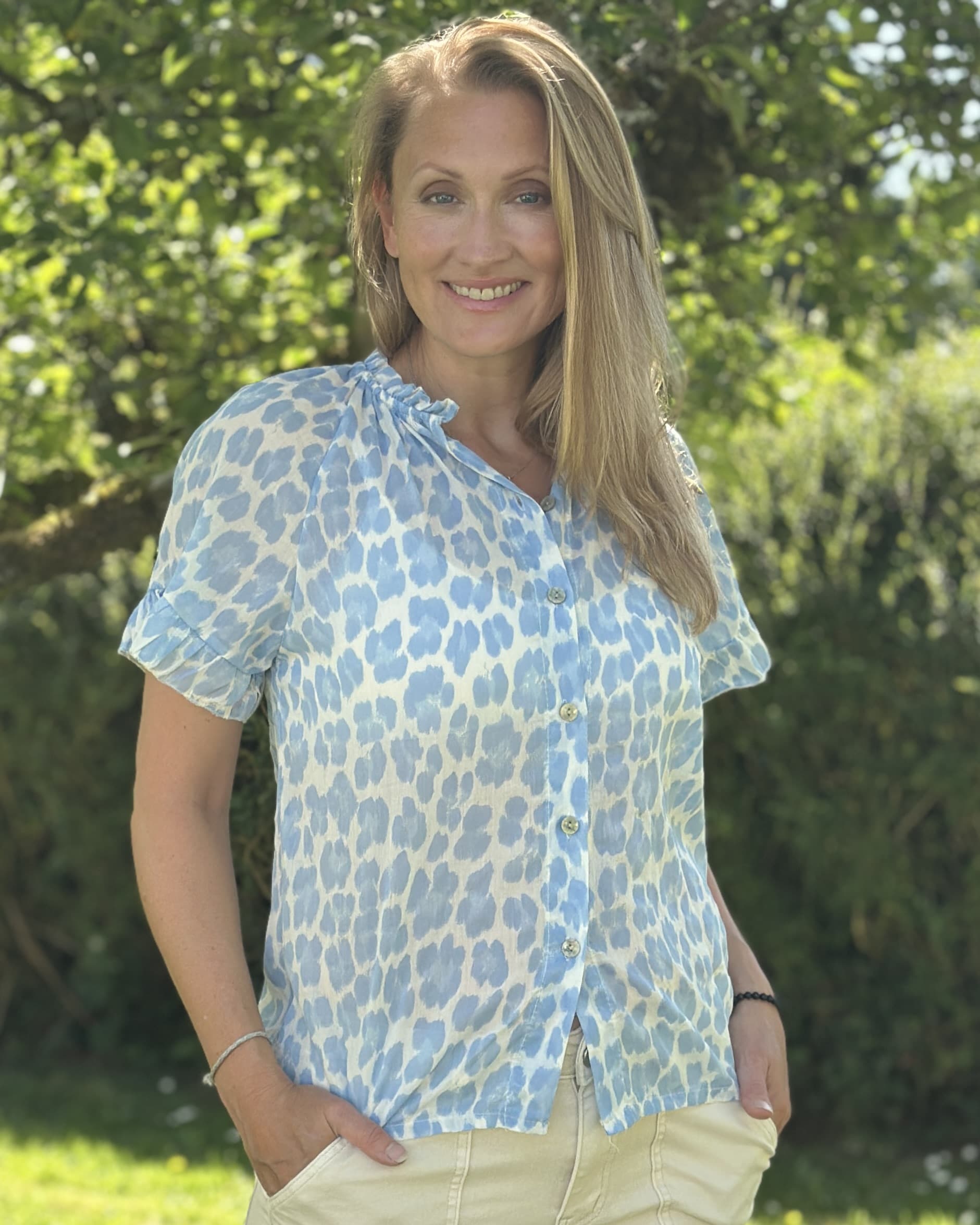 Clothing Cotton Leopard Print Gypsy Top - Blue