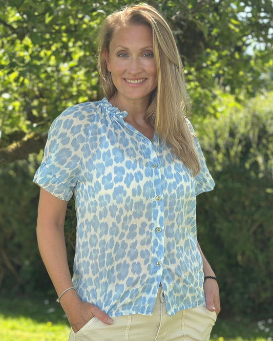 Clothing Cotton Leopard Print Gypsy Top - Blue