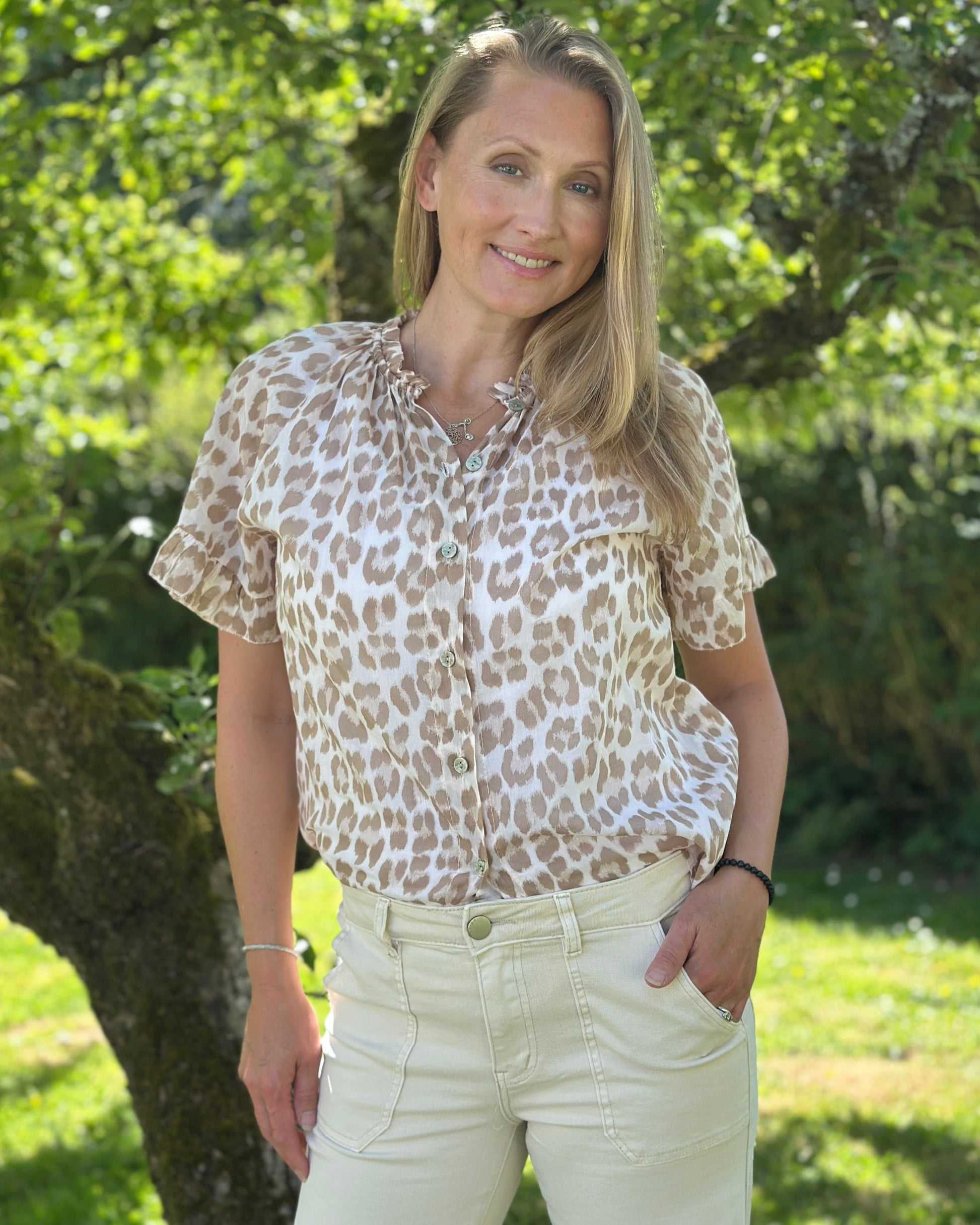 Clothing Cotton Leopard Print Gypsy Top - Mocha