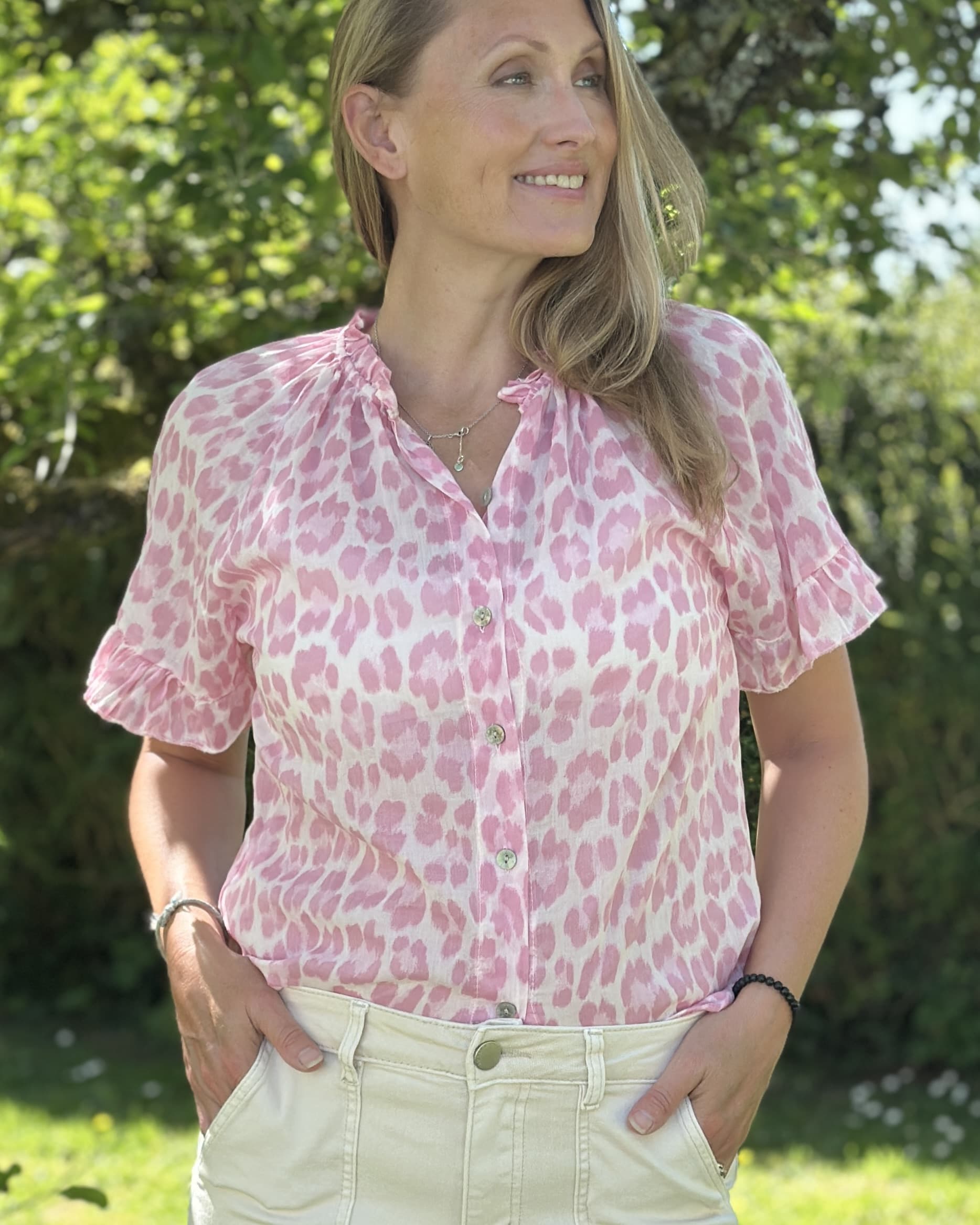 Clothing Cotton Leopard Print Gypsy Top - Pink